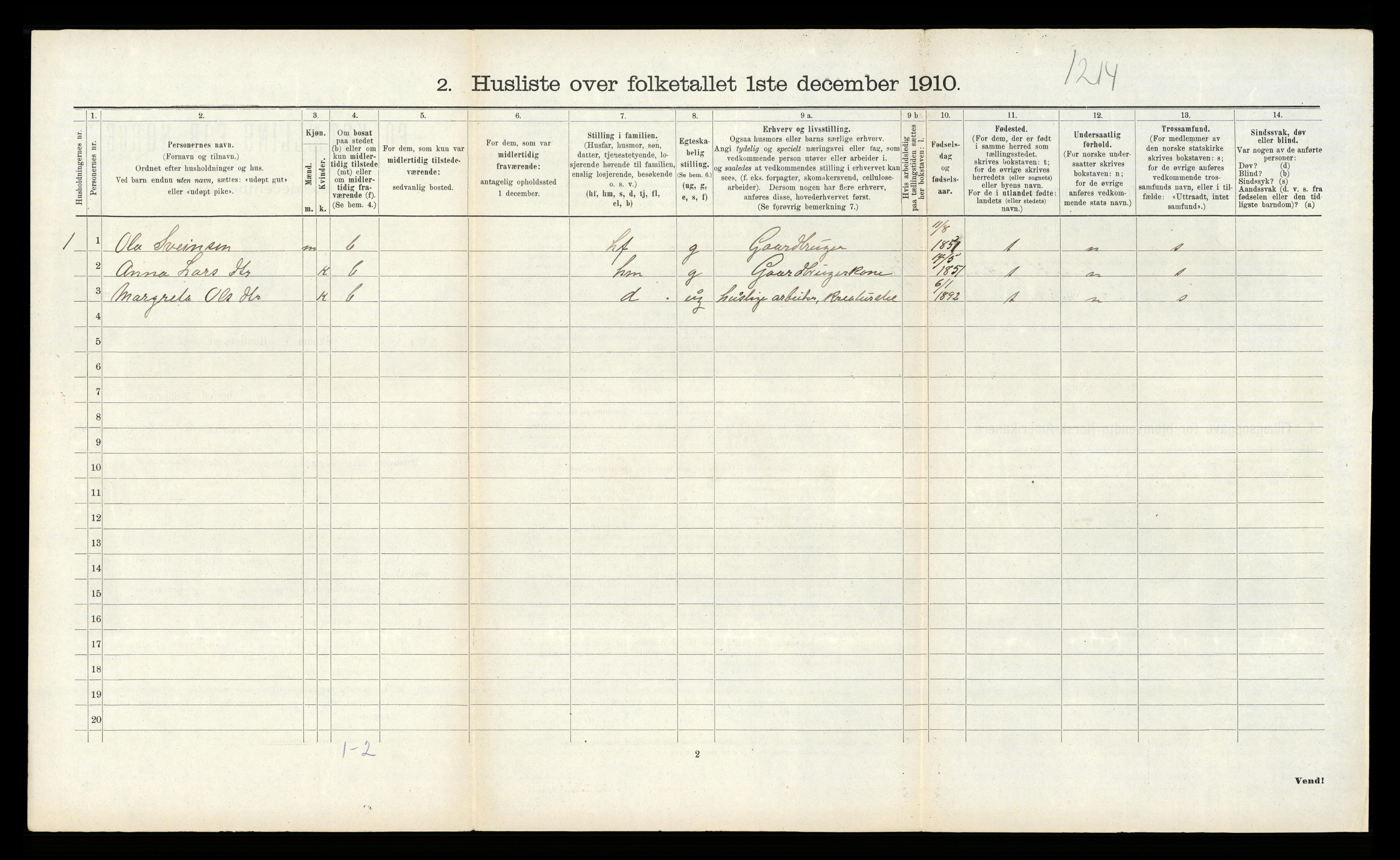 RA, 1910 census for Ullensvang, 1910, p. 206