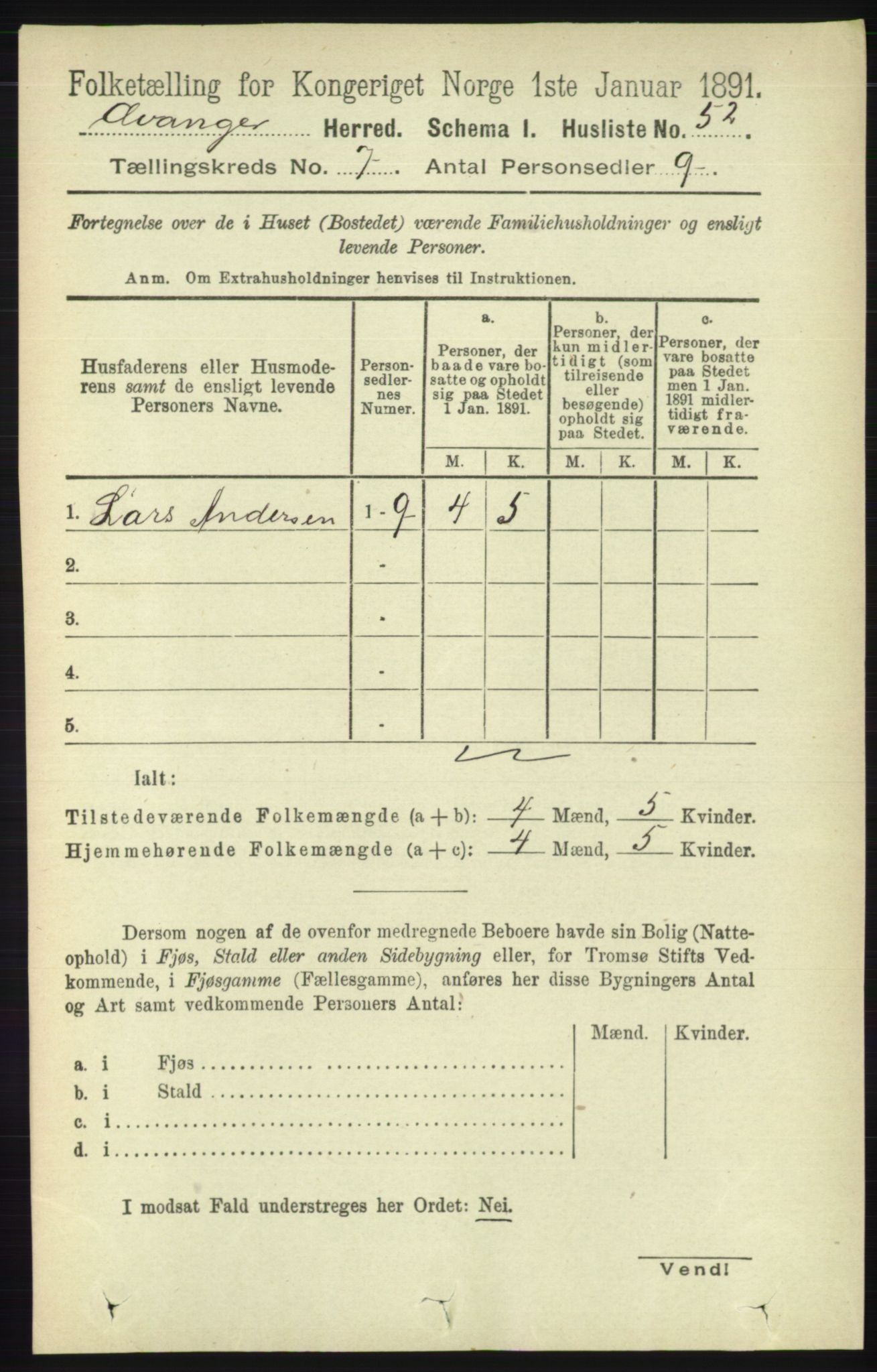 RA, 1891 census for 1237 Evanger, 1891, p. 1869