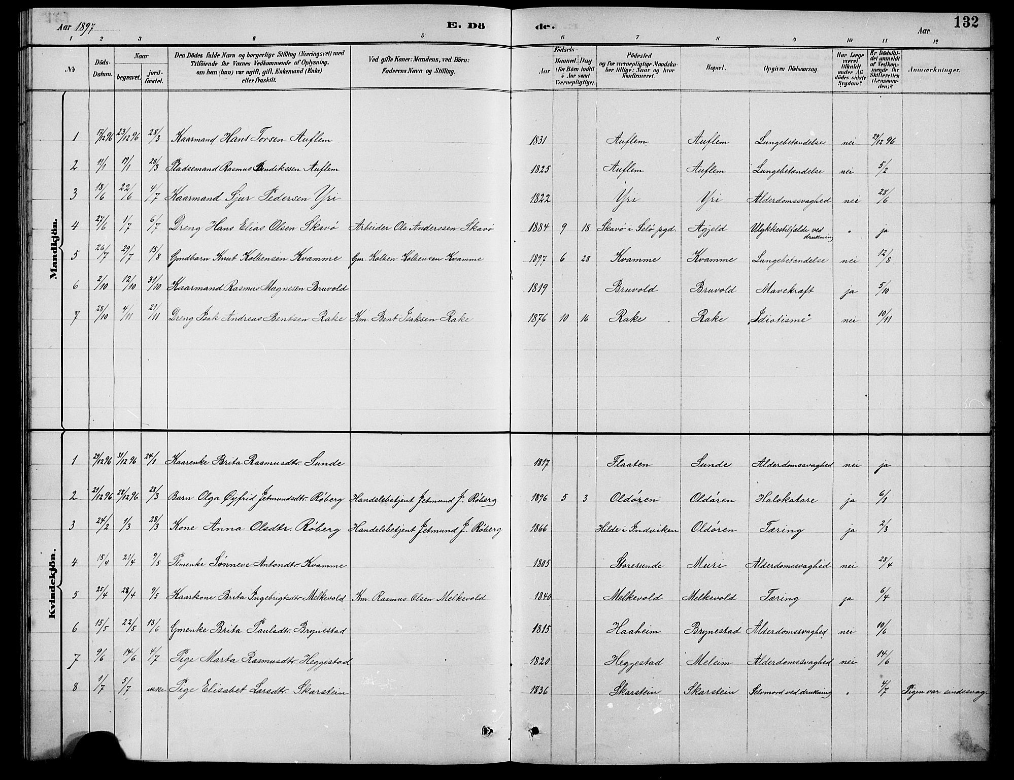 Innvik sokneprestembete, AV/SAB-A-80501: Parish register (copy) no. B 3, 1886-1897, p. 132