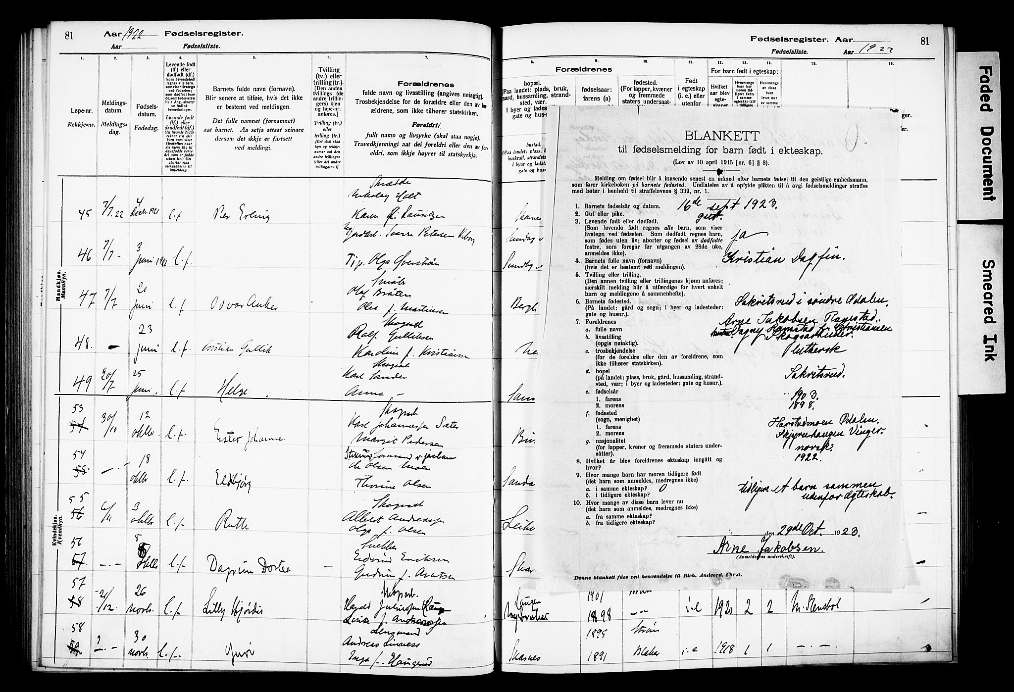 Sør-Odal prestekontor, AV/SAH-PREST-030/I/Id: Birth register no. 1, 1916-1931, p. 81