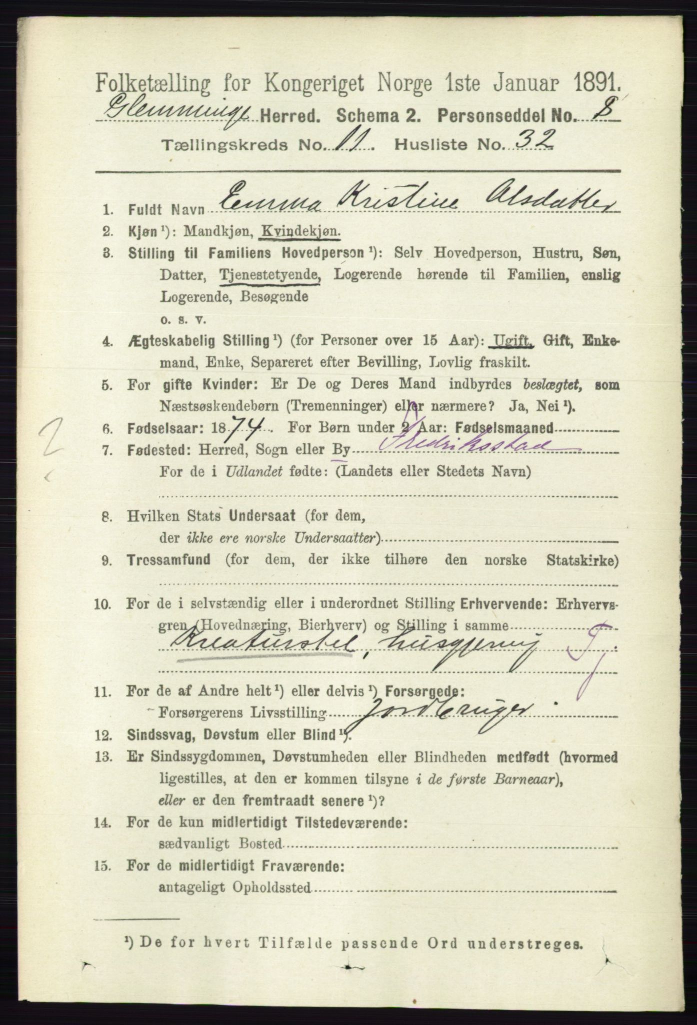 RA, 1891 census for 0132 Glemmen, 1891, p. 10783