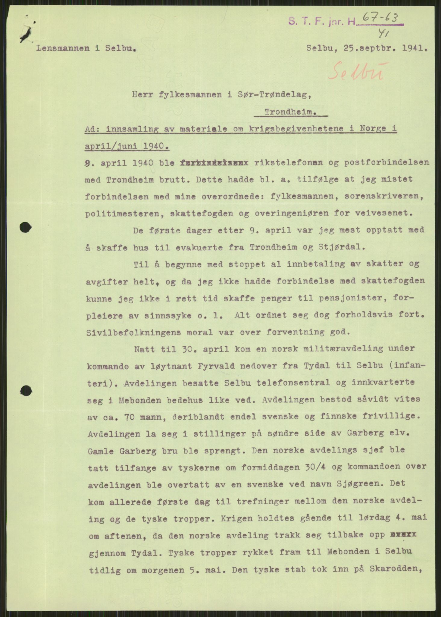 Forsvaret, Forsvarets krigshistoriske avdeling, RA/RAFA-2017/Y/Ya/L0016: II-C-11-31 - Fylkesmenn.  Rapporter om krigsbegivenhetene 1940., 1940, p. 209