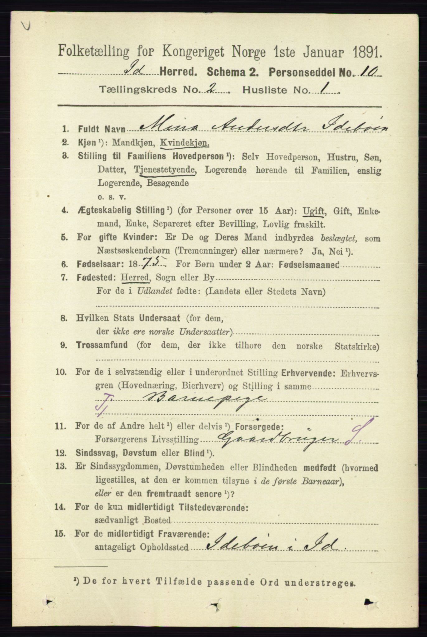 RA, 1891 census for 0117 Idd, 1891, p. 1189