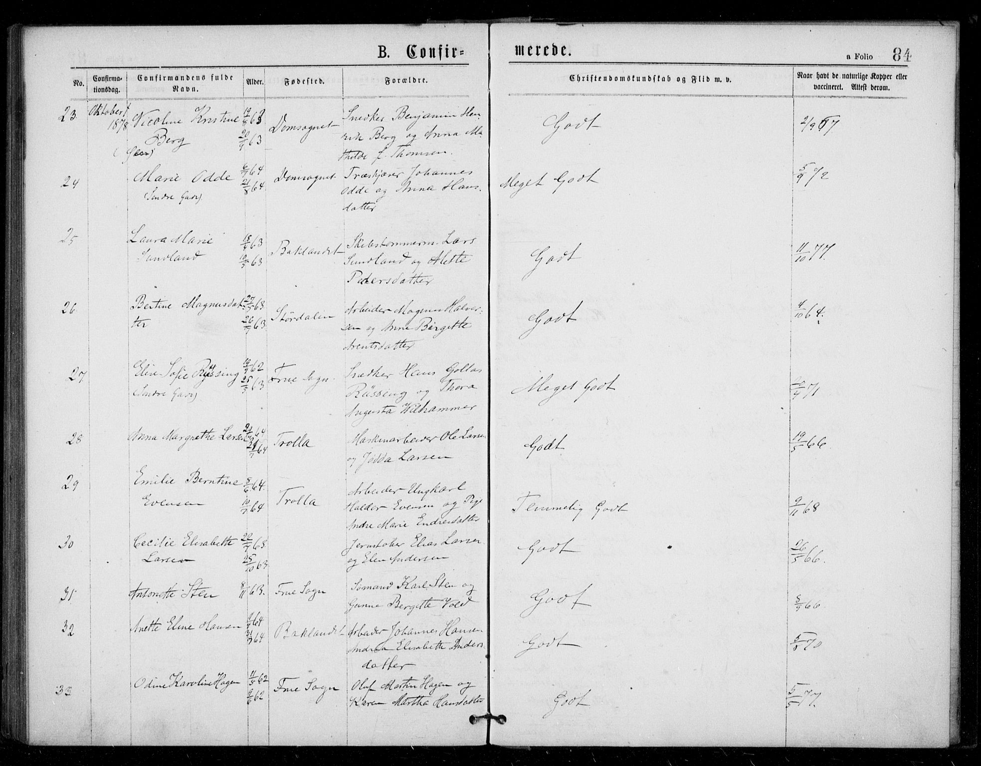 Ministerialprotokoller, klokkerbøker og fødselsregistre - Sør-Trøndelag, SAT/A-1456/602/L0121: Parish register (official) no. 602A19, 1872-1879, p. 84