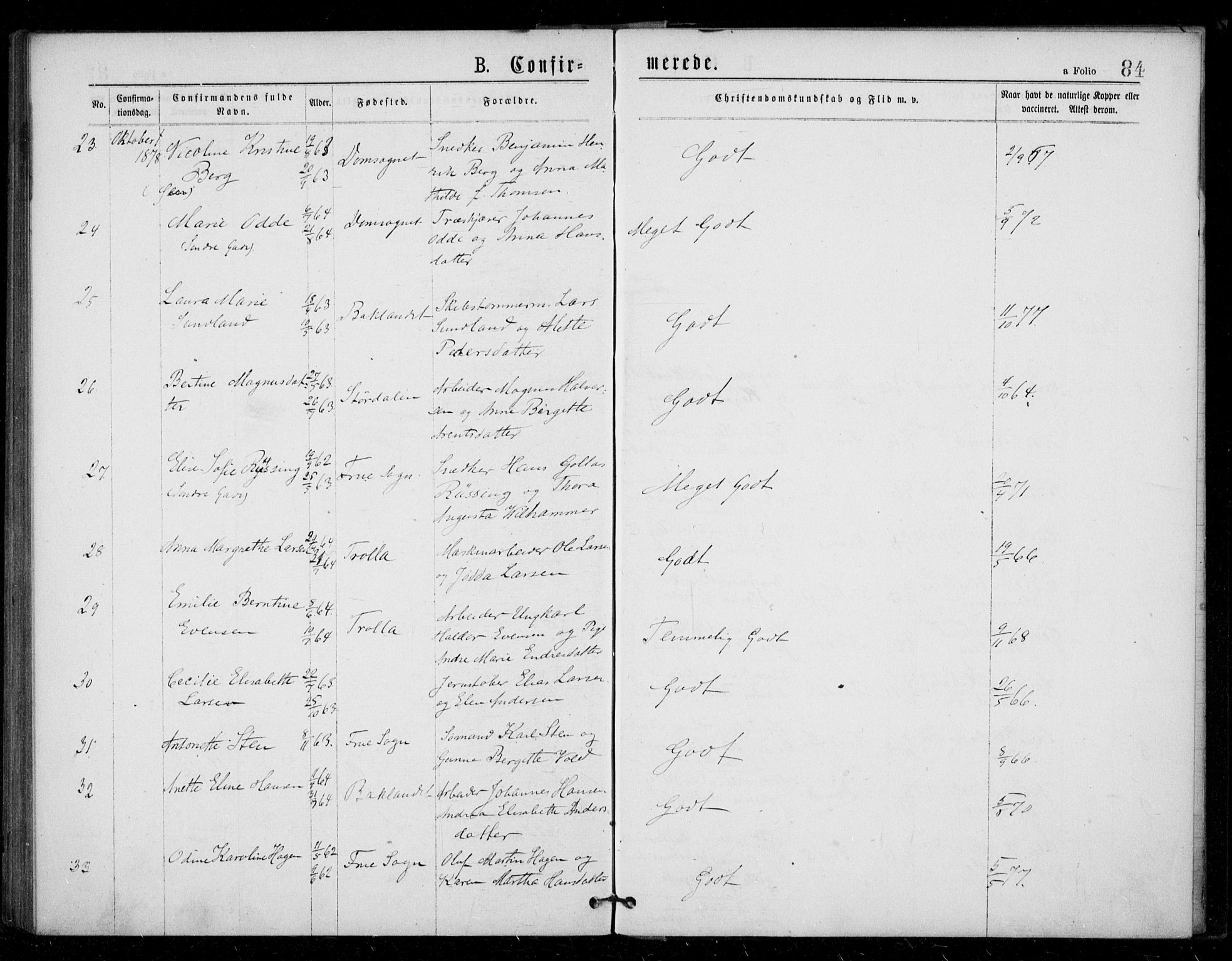 Ministerialprotokoller, klokkerbøker og fødselsregistre - Sør-Trøndelag, AV/SAT-A-1456/602/L0121: Parish register (official) no. 602A19, 1872-1879, p. 84