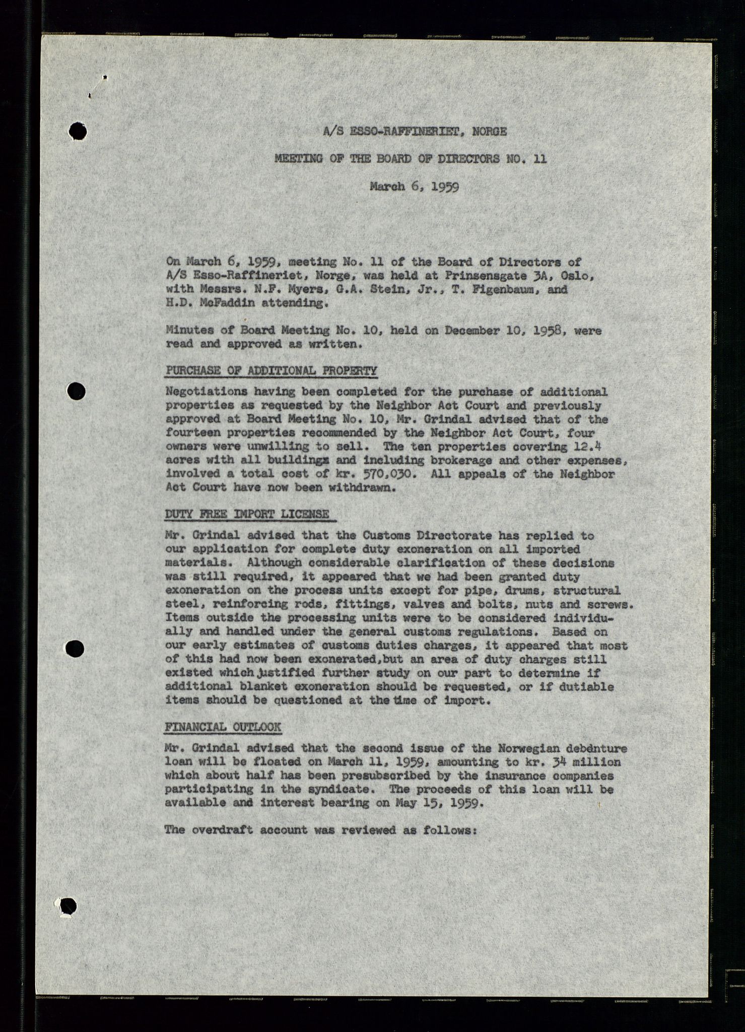 PA 1537 - A/S Essoraffineriet Norge, AV/SAST-A-101957/A/Aa/L0002/0001: Styremøter / Shareholder meetings, Board meeting minutes, 1957-1961, p. 118