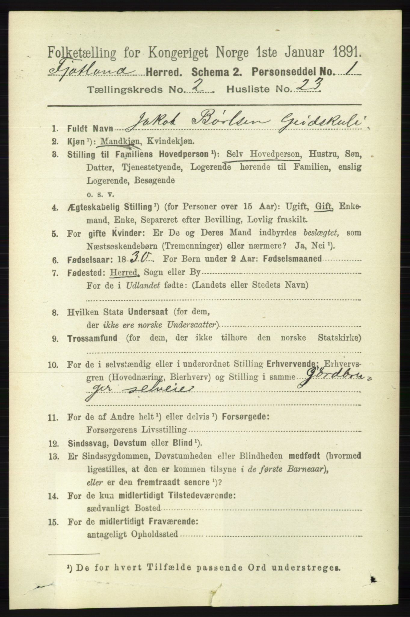 RA, 1891 census for 1036 Fjotland, 1891, p. 368