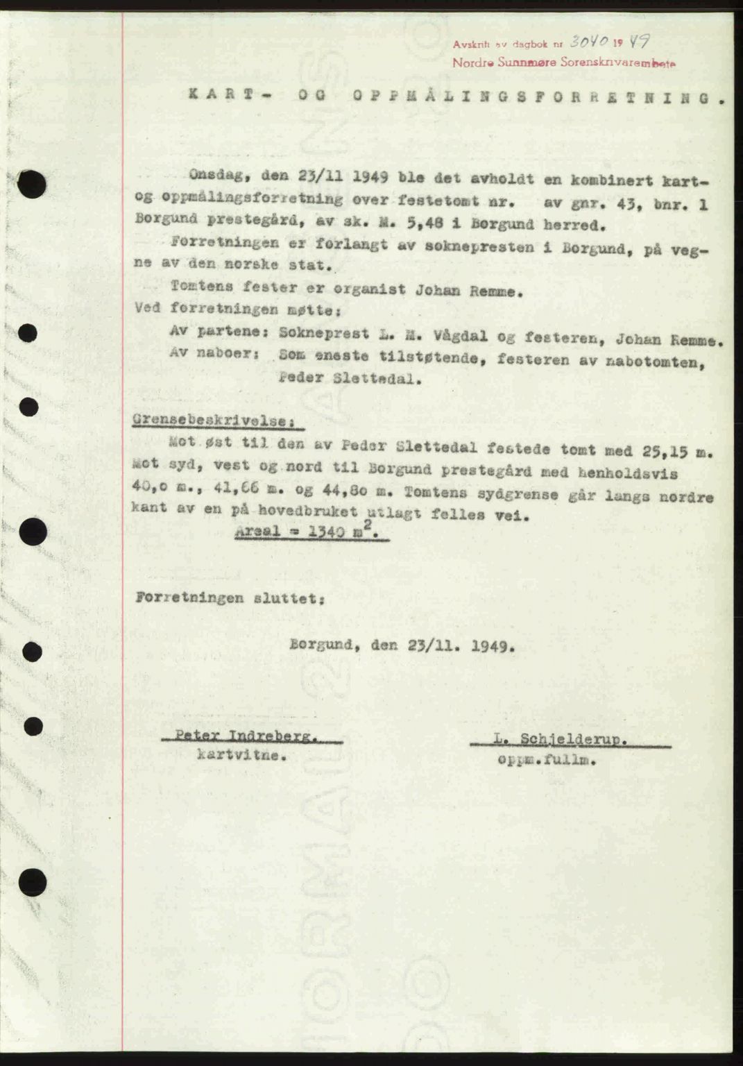 Nordre Sunnmøre sorenskriveri, AV/SAT-A-0006/1/2/2C/2Ca: Mortgage book no. A33, 1949-1950, Diary no: : 3040/1949