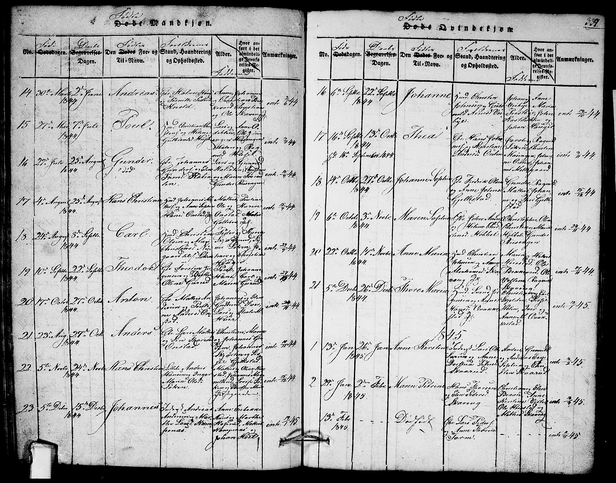 Askim prestekontor Kirkebøker, AV/SAO-A-10900/G/Ga/L0001: Parish register (copy) no. 1, 1817-1846, p. 336-337