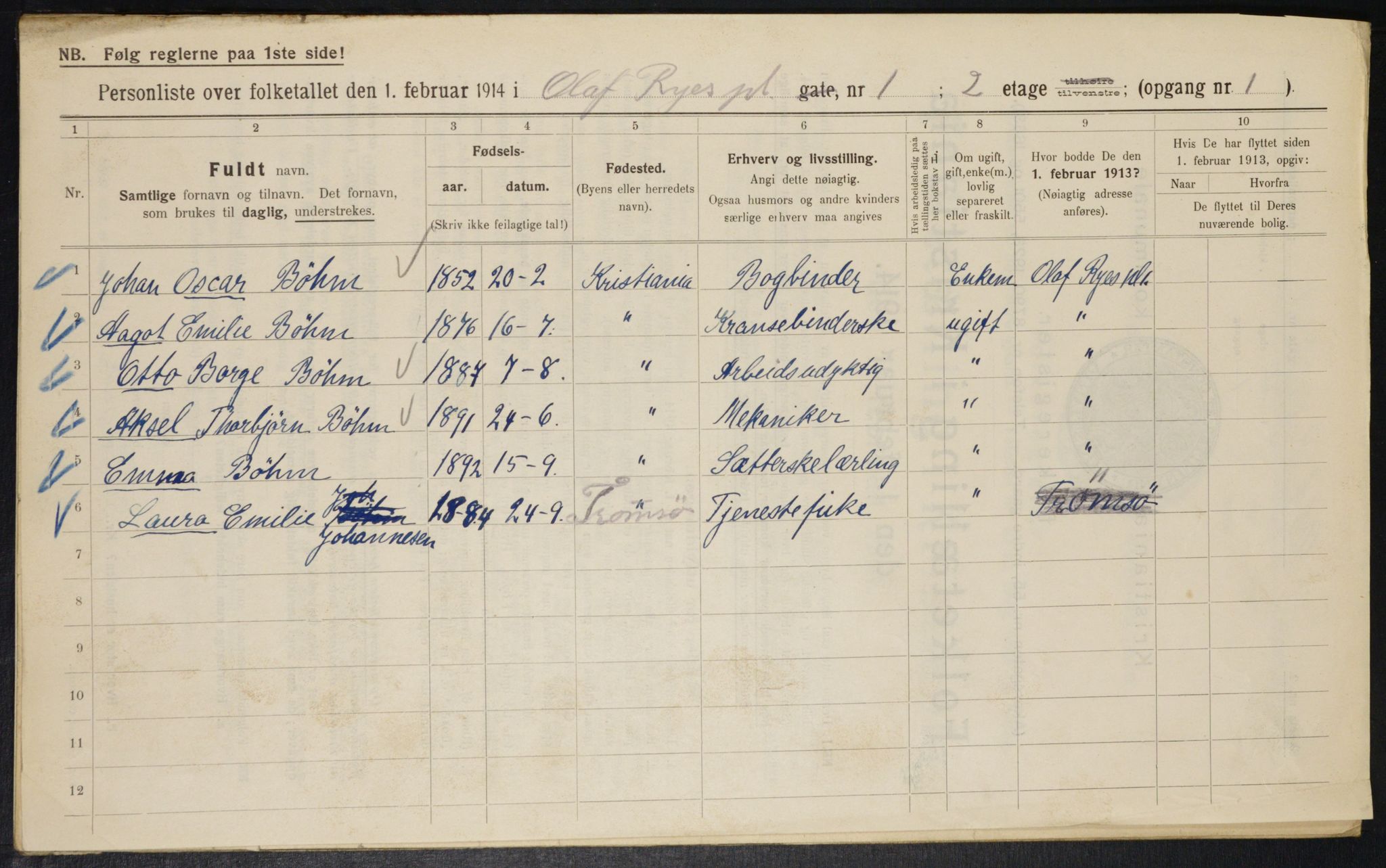 OBA, Municipal Census 1914 for Kristiania, 1914, p. 75090