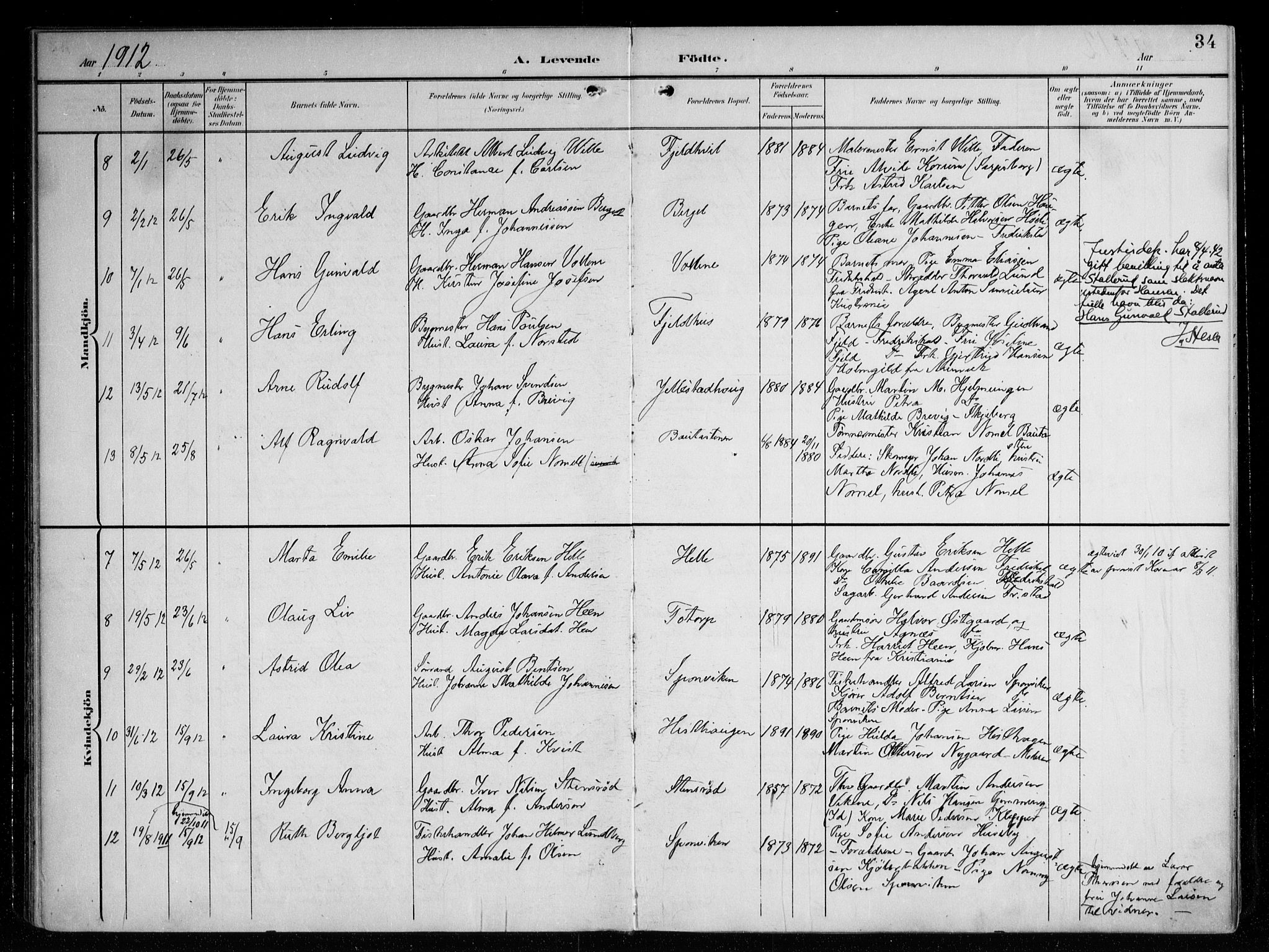 Berg prestekontor Kirkebøker, AV/SAO-A-10902/F/Fa/L0008: Parish register (official) no. I 8, 1902-1920, p. 34