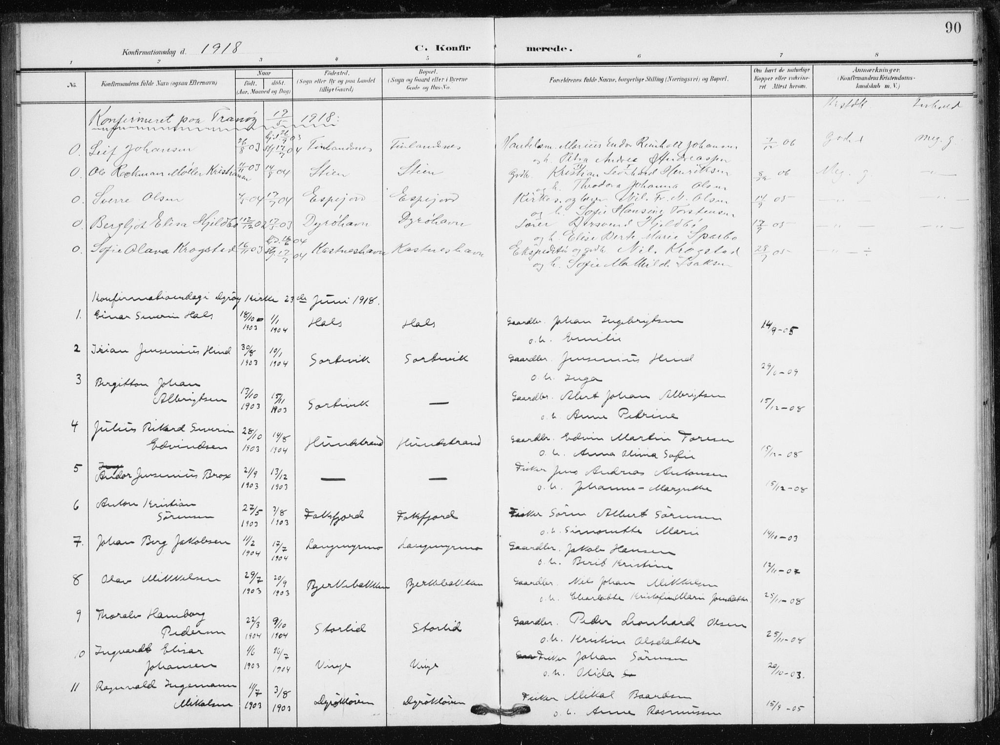Tranøy sokneprestkontor, SATØ/S-1313/I/Ia/Iaa/L0013kirke: Parish register (official) no. 13, 1905-1922, p. 90