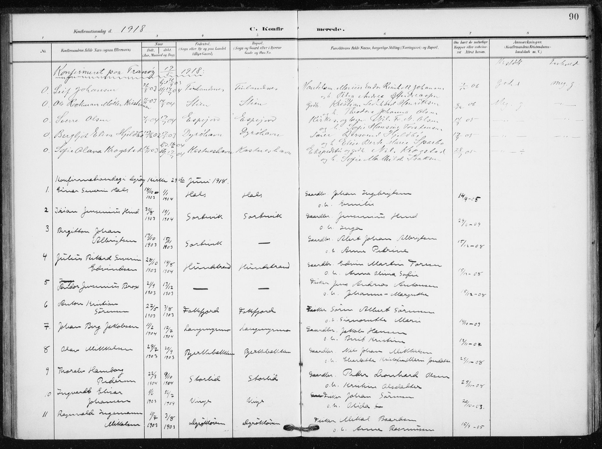 Tranøy sokneprestkontor, AV/SATØ-S-1313/I/Ia/Iaa/L0013kirke: Parish register (official) no. 13, 1905-1922, p. 90