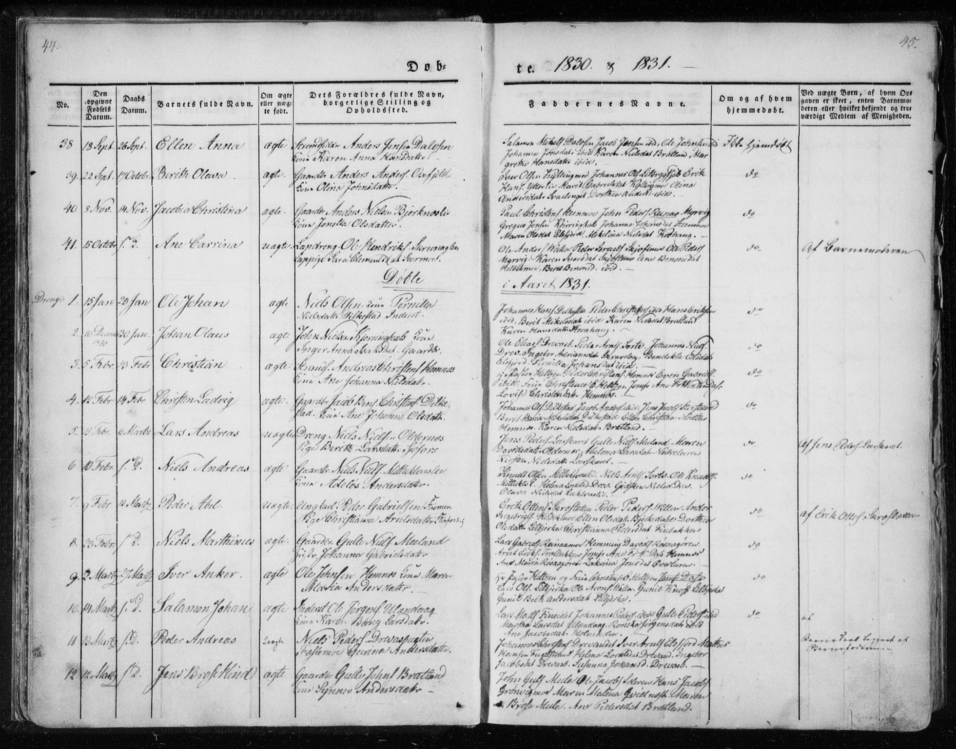 Ministerialprotokoller, klokkerbøker og fødselsregistre - Nordland, SAT/A-1459/825/L0354: Parish register (official) no. 825A08, 1826-1841, p. 44-45