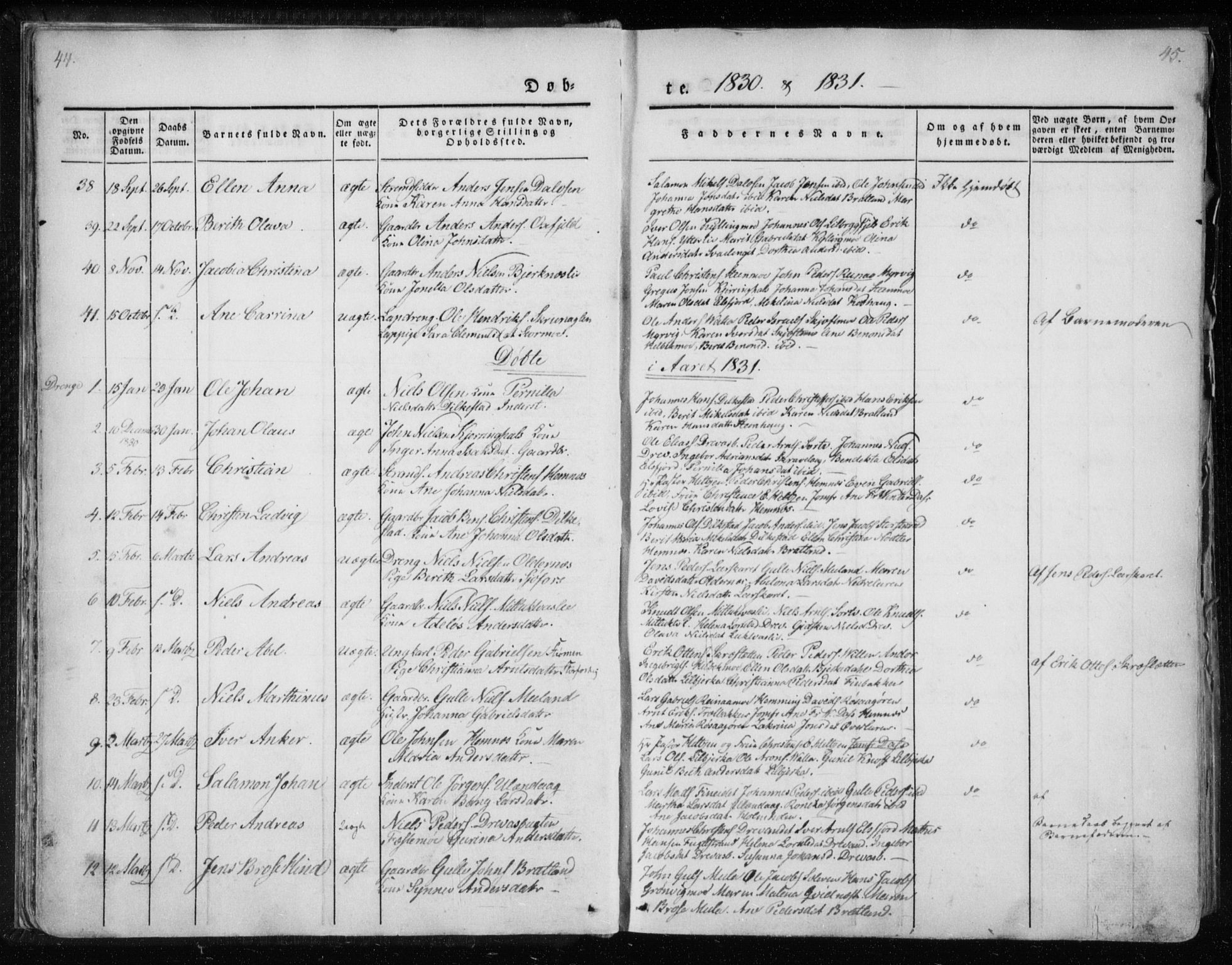 Ministerialprotokoller, klokkerbøker og fødselsregistre - Nordland, AV/SAT-A-1459/825/L0354: Parish register (official) no. 825A08, 1826-1841, p. 44-45