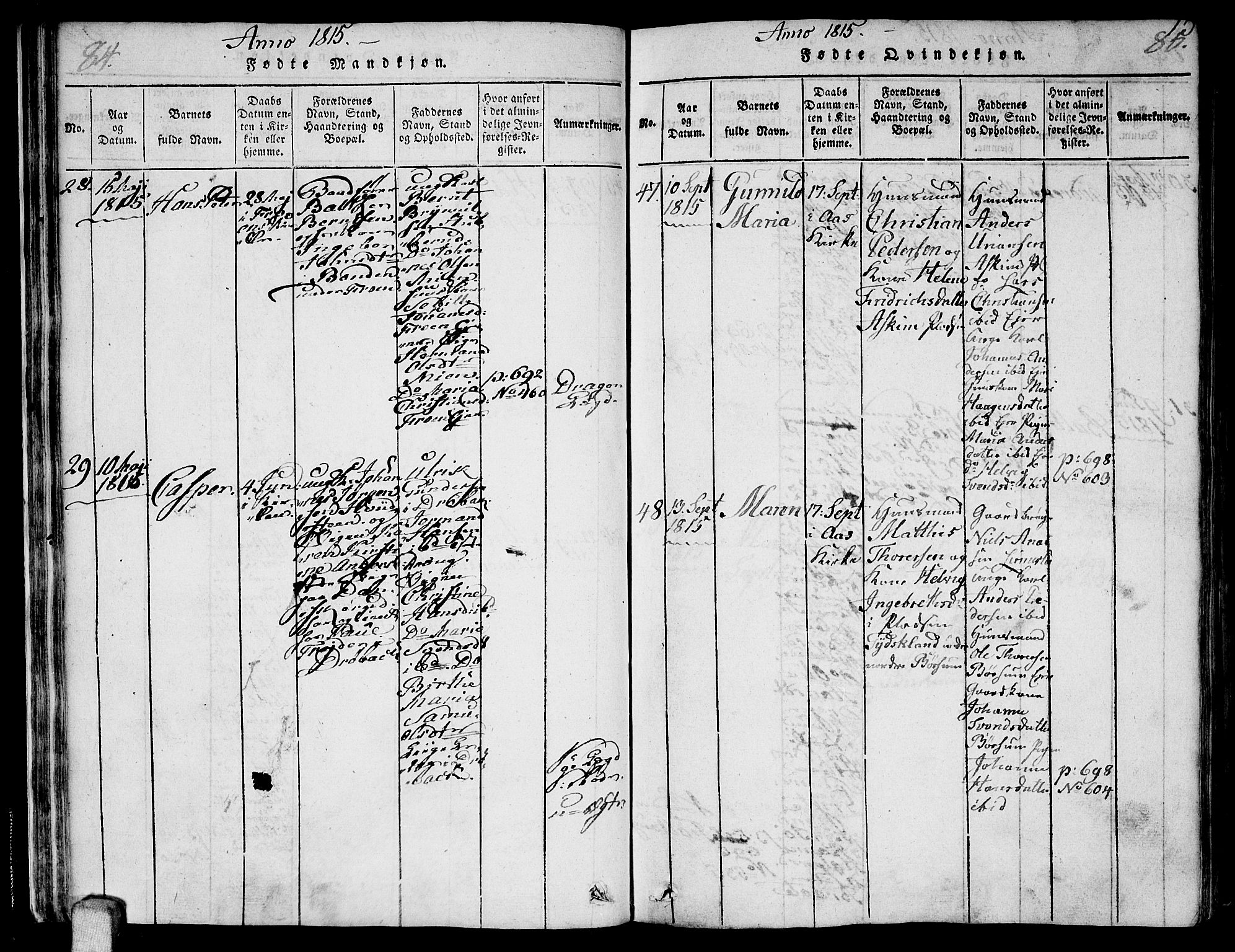 Ås prestekontor Kirkebøker, SAO/A-10894/F/Fa/L0003: Parish register (official) no. I 3, 1814-1818, p. 84-85