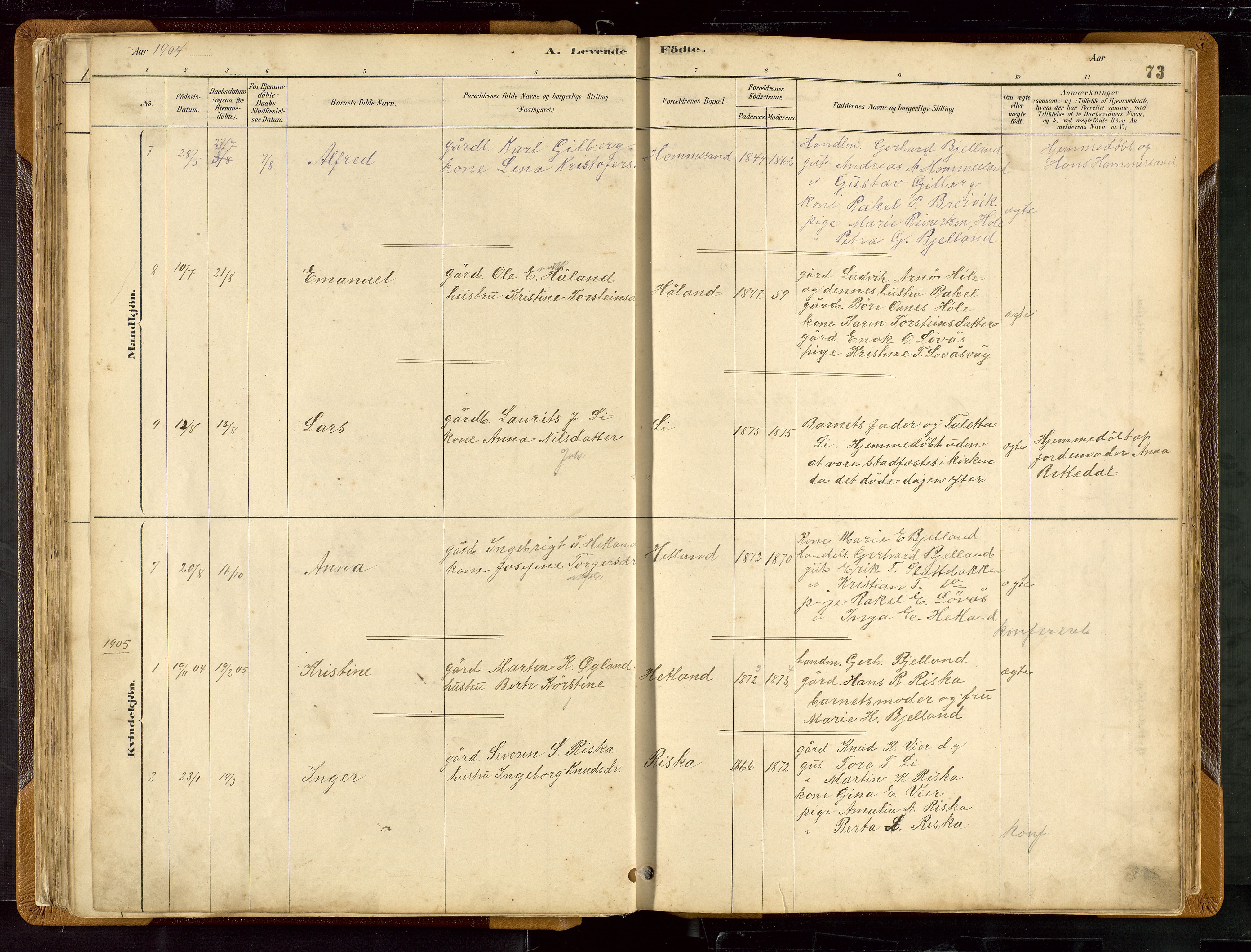 Hetland sokneprestkontor, SAST/A-101826/30/30BB/L0007: Parish register (copy) no. B 7, 1878-1910, p. 73