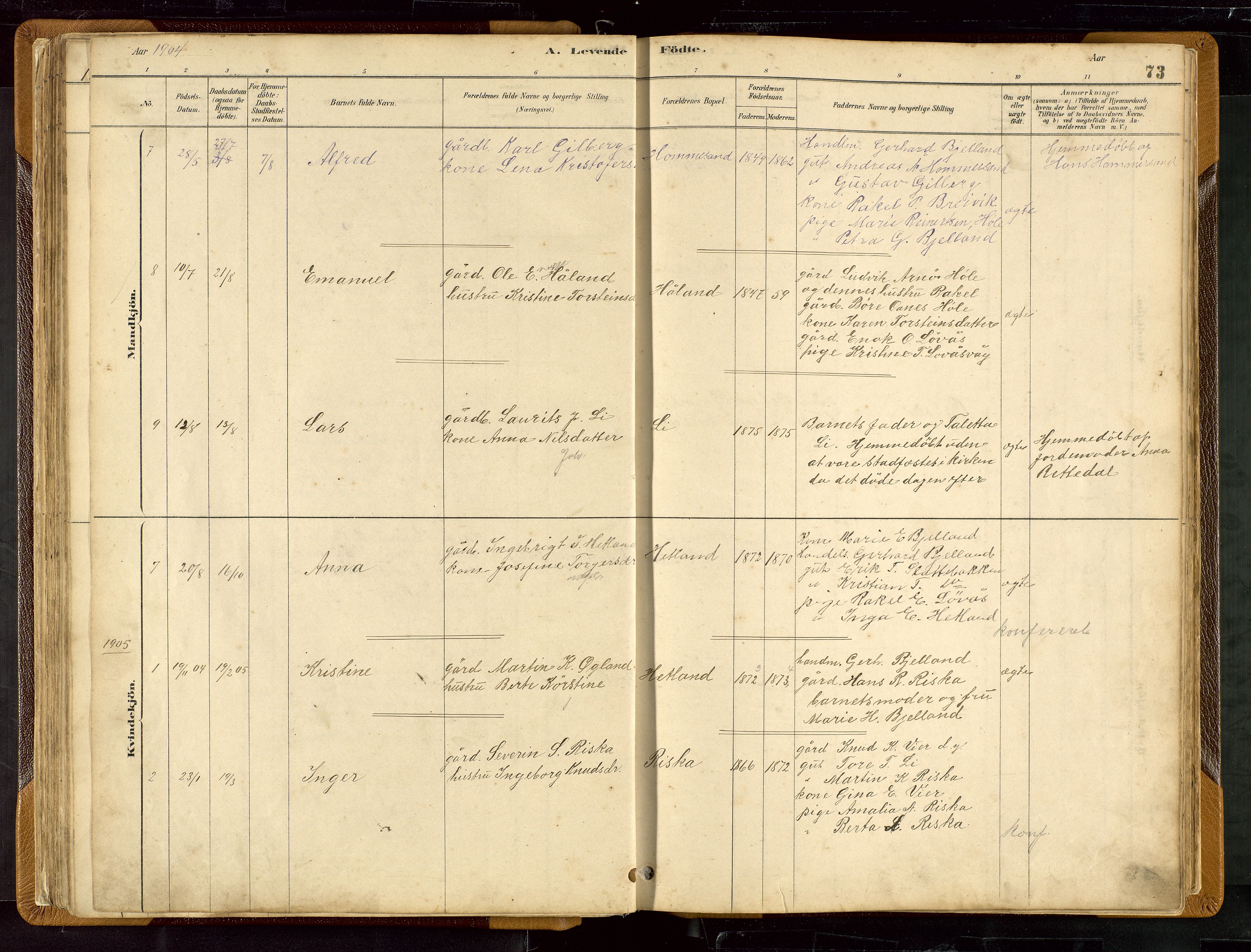 Hetland sokneprestkontor, AV/SAST-A-101826/30/30BB/L0007: Parish register (copy) no. B 7, 1878-1910, p. 73