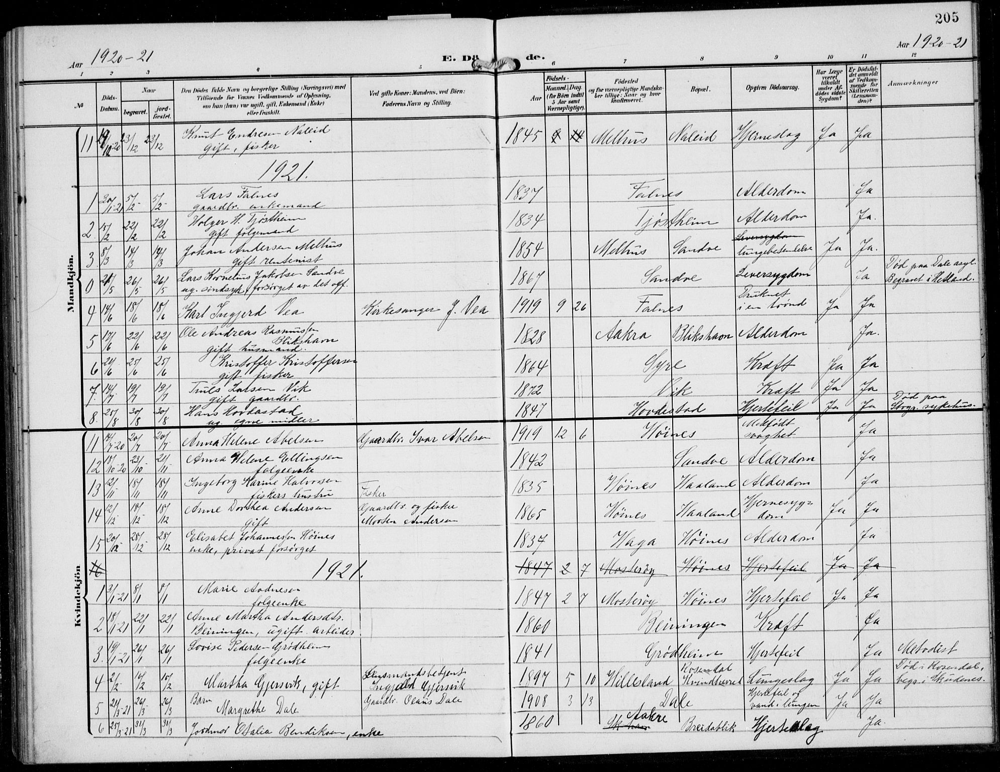 Skudenes sokneprestkontor, AV/SAST-A -101849/H/Ha/Hab/L0009: Parish register (copy) no. B 9, 1908-1936, p. 205