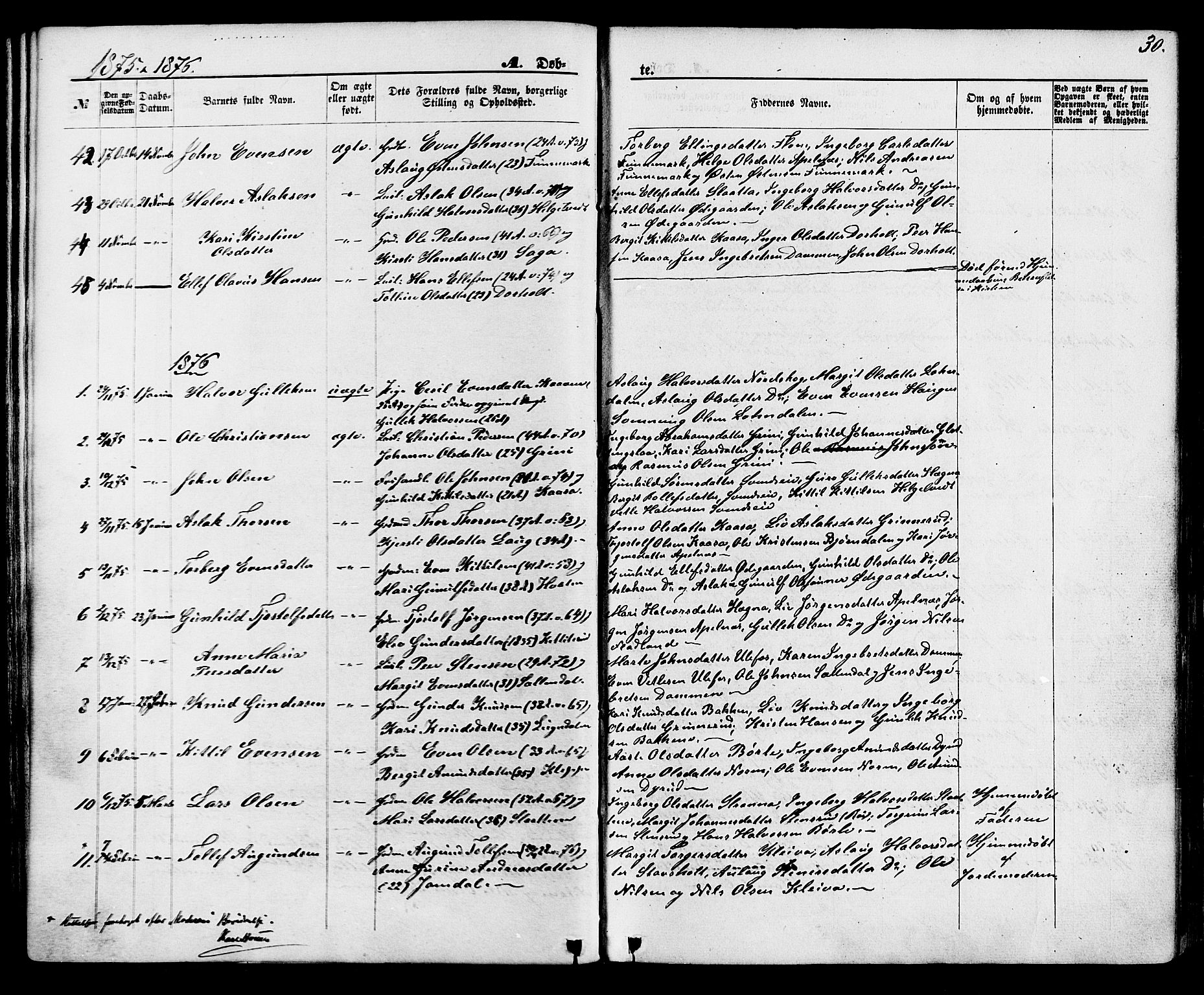 Lunde kirkebøker, SAKO/A-282/F/Fa/L0001: Parish register (official) no. I 1, 1866-1883, p. 30