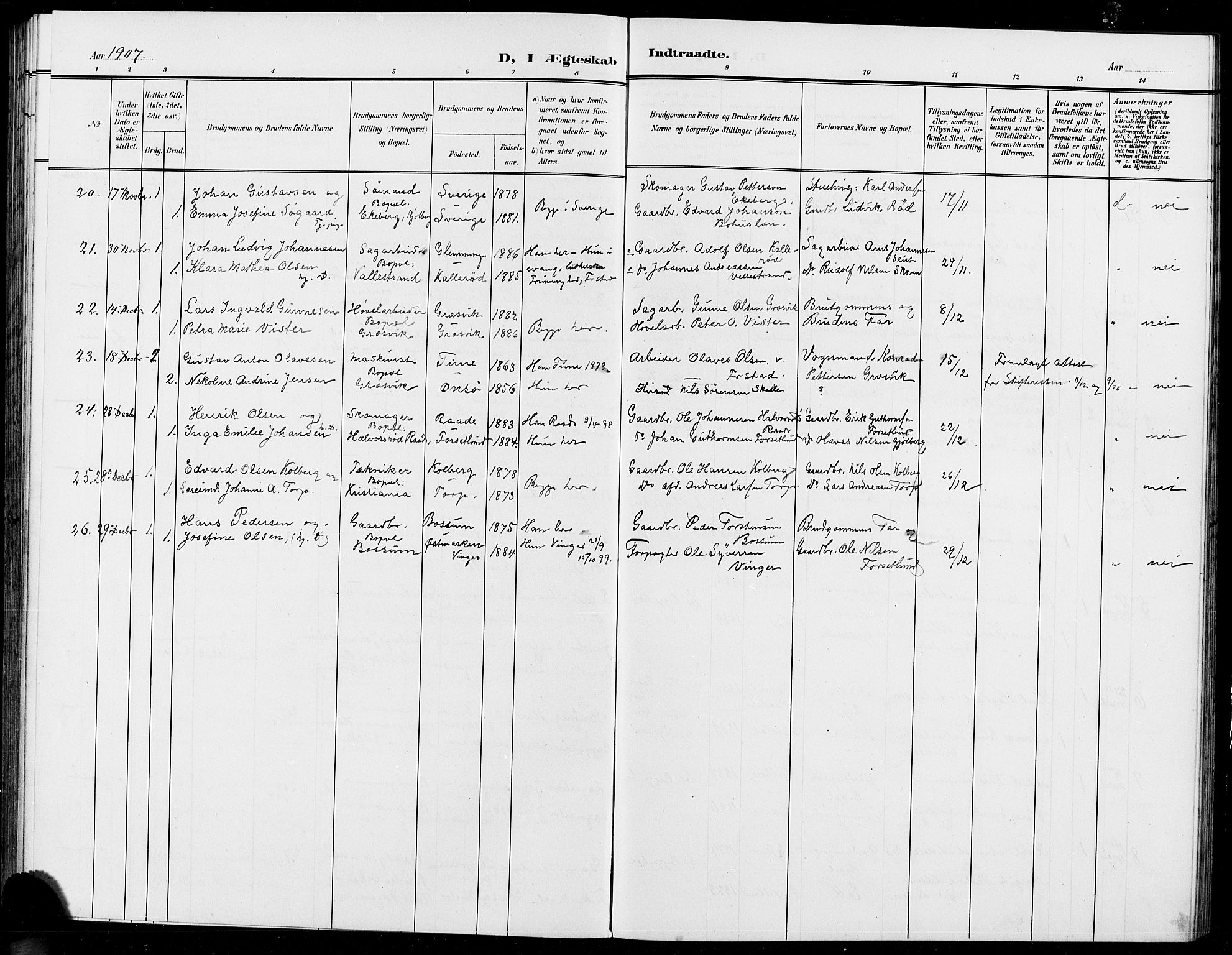 Onsøy prestekontor Kirkebøker, AV/SAO-A-10914/G/Ga/L0002: Parish register (copy) no. I 2, 1903-1909