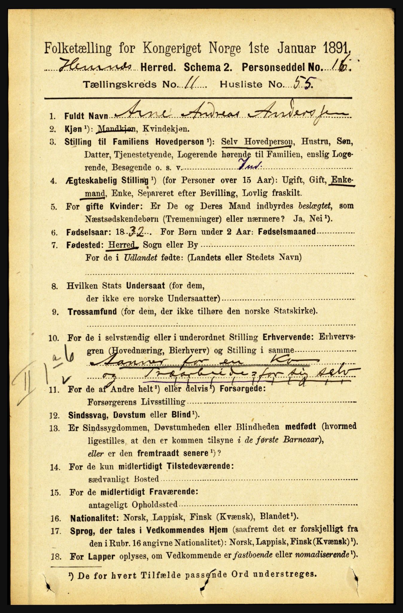 RA, 1891 census for 1832 Hemnes, 1891, p. 5689