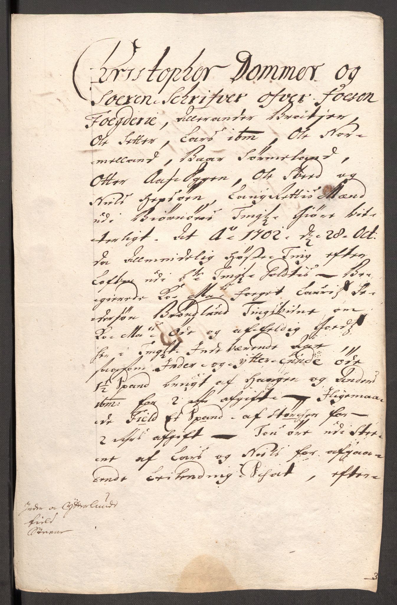 Rentekammeret inntil 1814, Reviderte regnskaper, Fogderegnskap, AV/RA-EA-4092/R57/L3855: Fogderegnskap Fosen, 1702-1703, p. 161