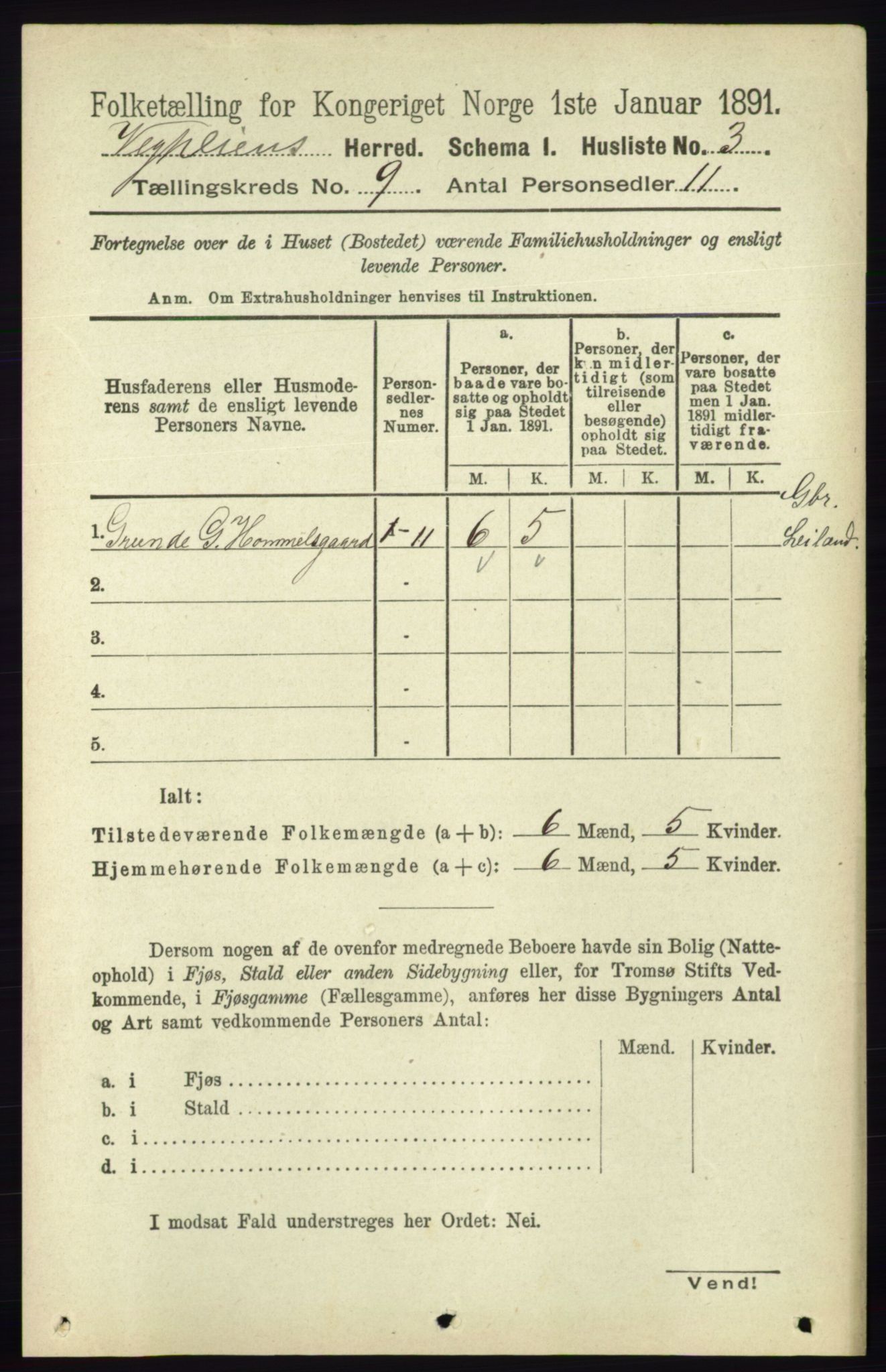 RA, 1891 census for 0912 Vegårshei, 1891, p. 1714