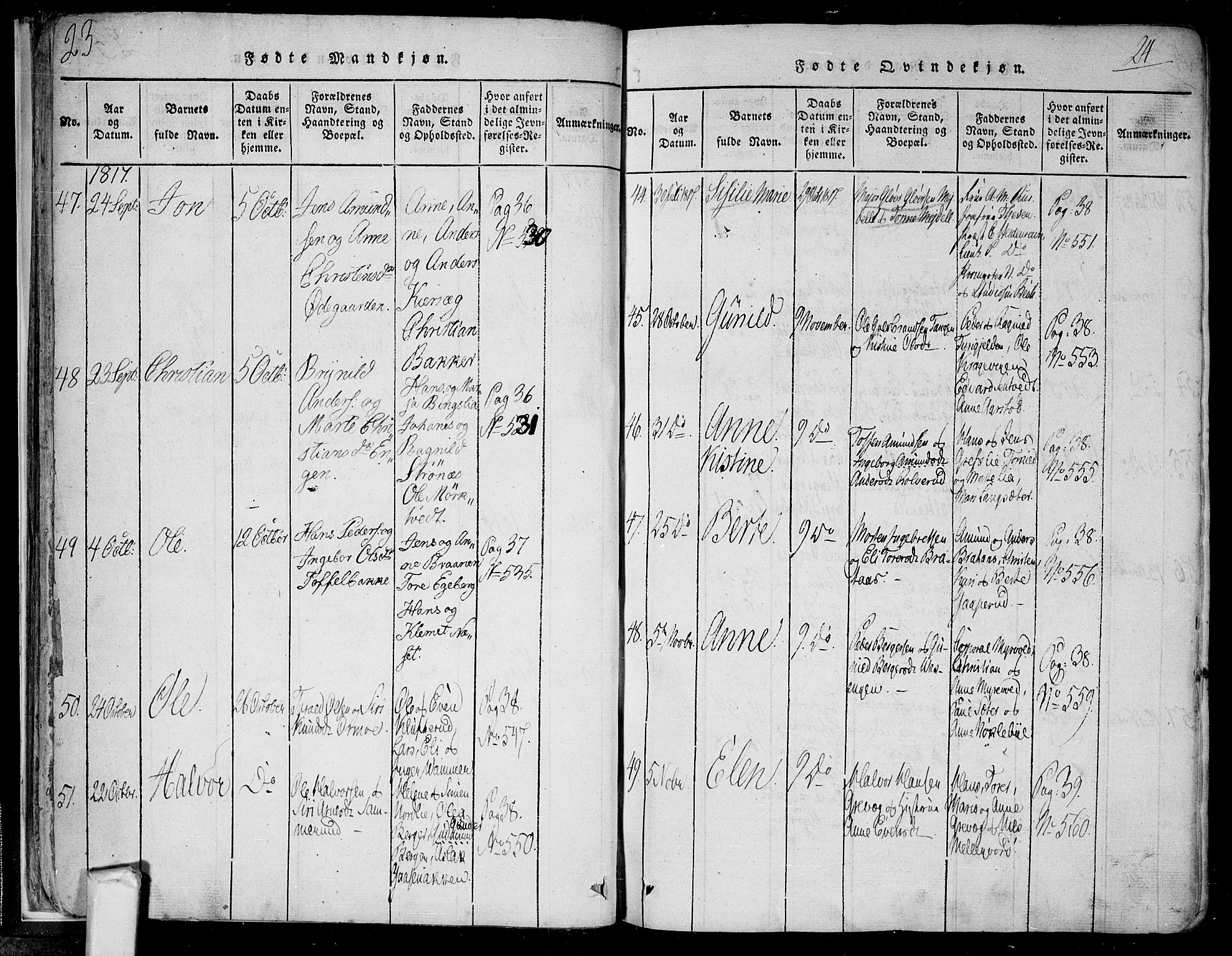 Trøgstad prestekontor Kirkebøker, SAO/A-10925/F/Fa/L0006: Parish register (official) no. I 6, 1815-1844, p. 23b-24a