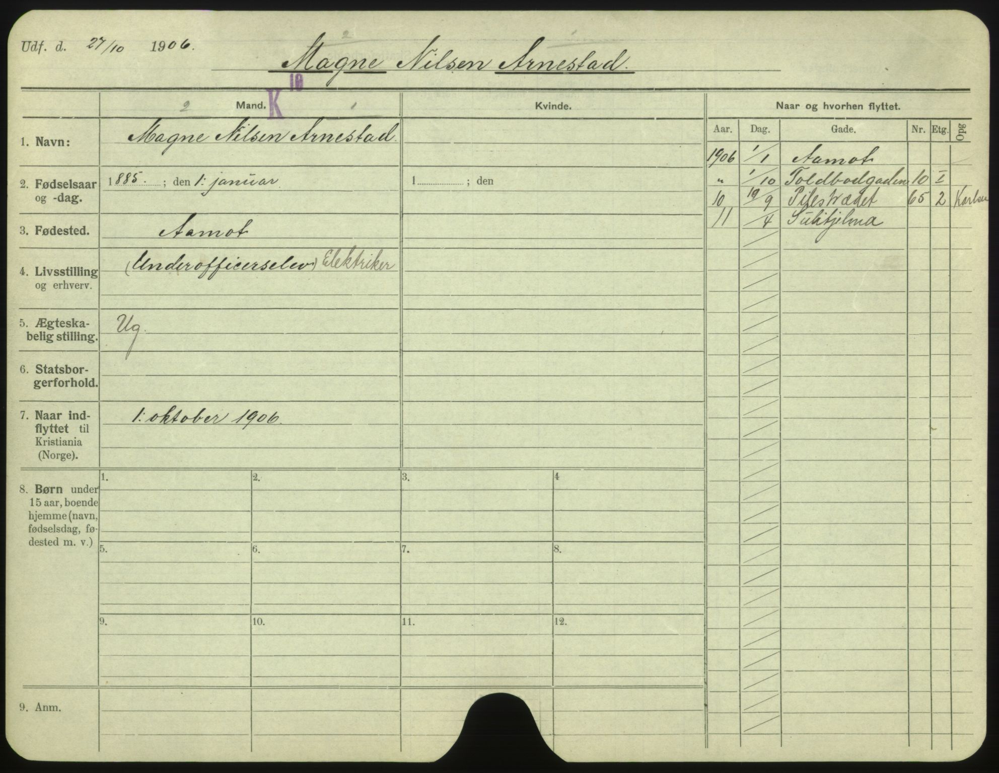 Oslo folkeregister, Registerkort, SAO/A-11715/F/Fa/Fac/L0001: Menn, 1906-1914, p. 700a