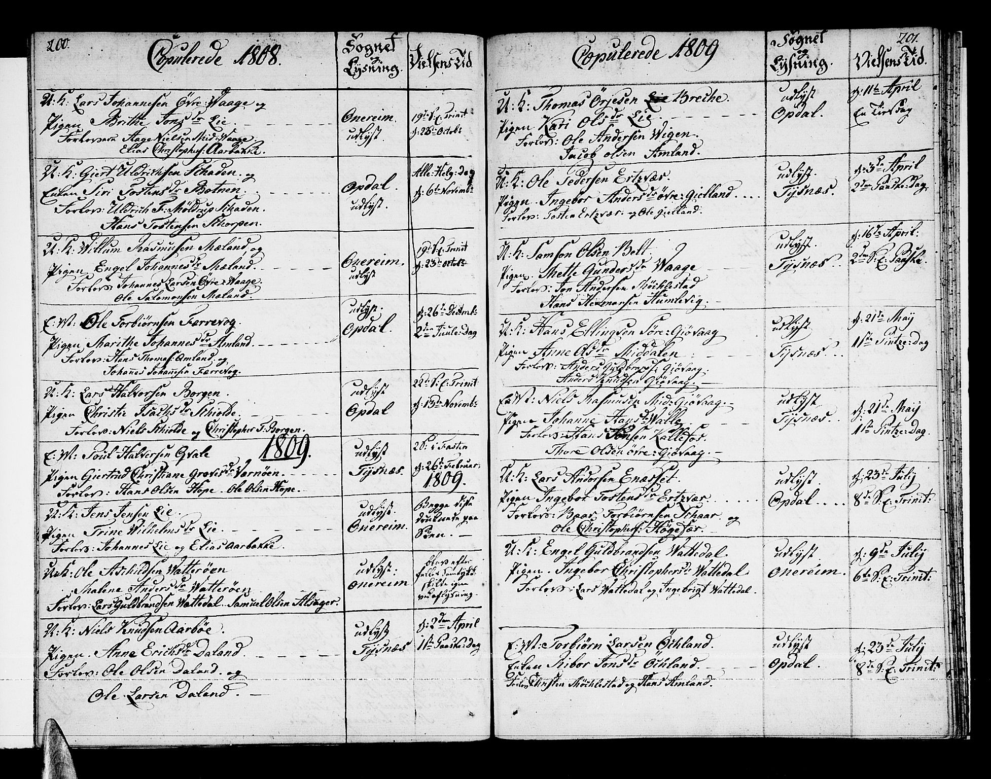 Tysnes sokneprestembete, AV/SAB-A-78601/H/Haa: Parish register (official) no. A 6, 1804-1816, p. 200-201