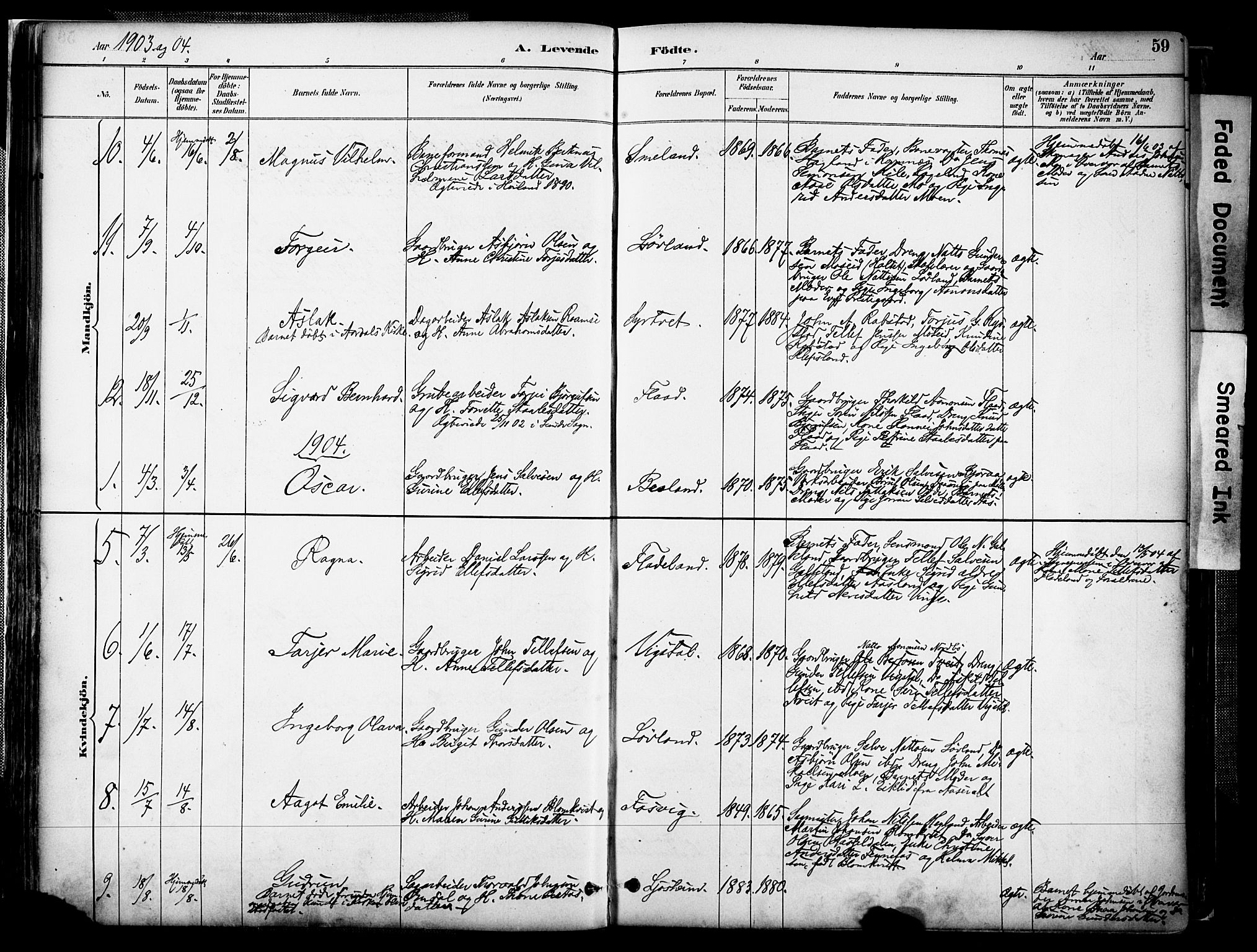 Evje sokneprestkontor, AV/SAK-1111-0008/F/Fa/Faa/L0007: Parish register (official) no. A 7, 1884-1909, p. 59