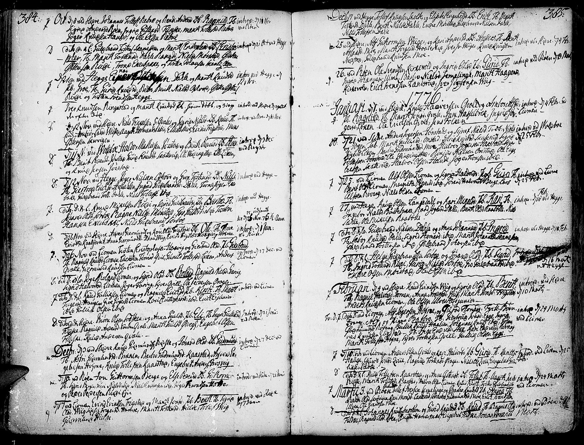 Slidre prestekontor, AV/SAH-PREST-134/H/Ha/Haa/L0001: Parish register (official) no. 1, 1724-1814, p. 384-385