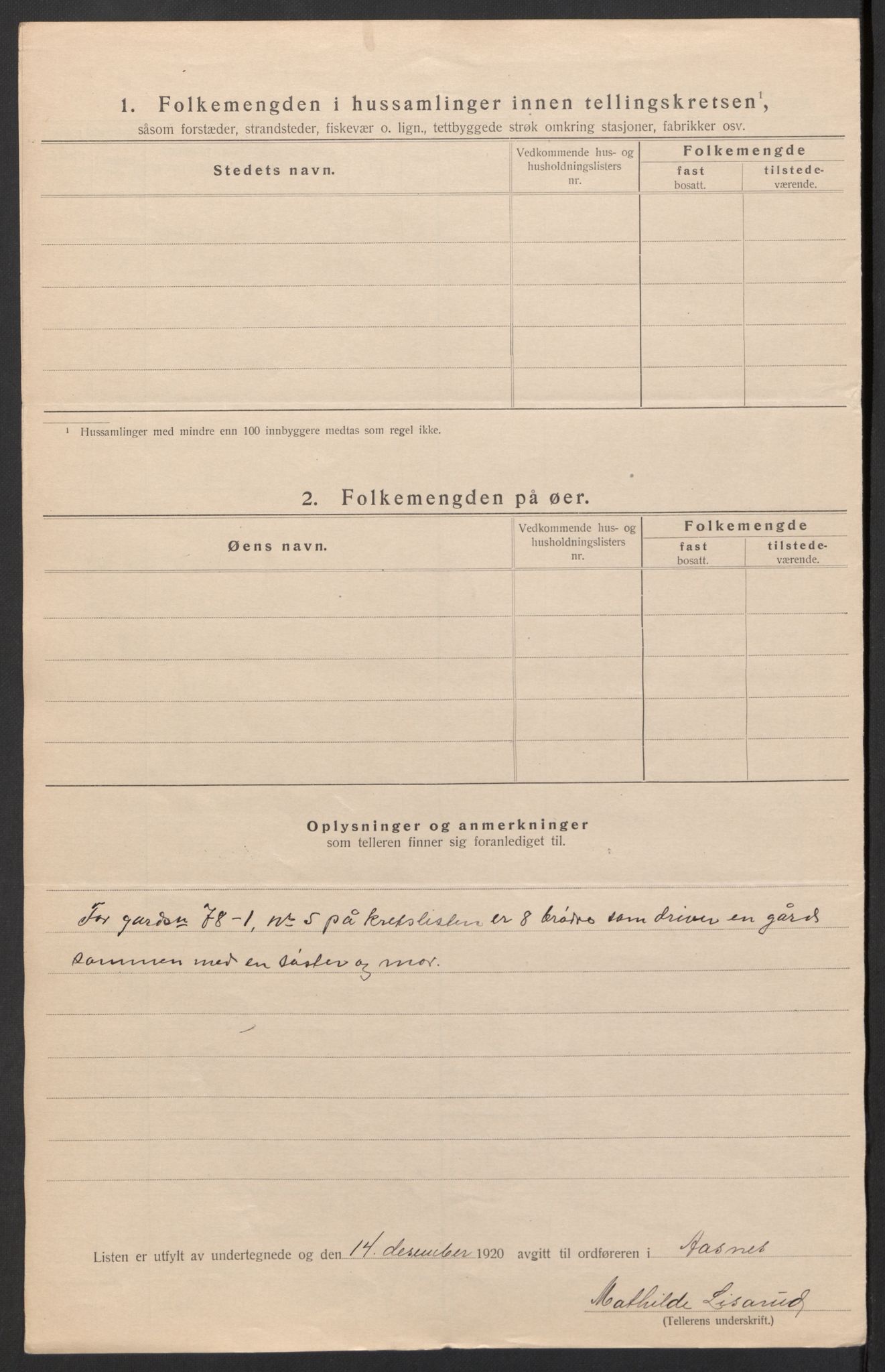 SAH, 1920 census for Åsnes, 1920, p. 26