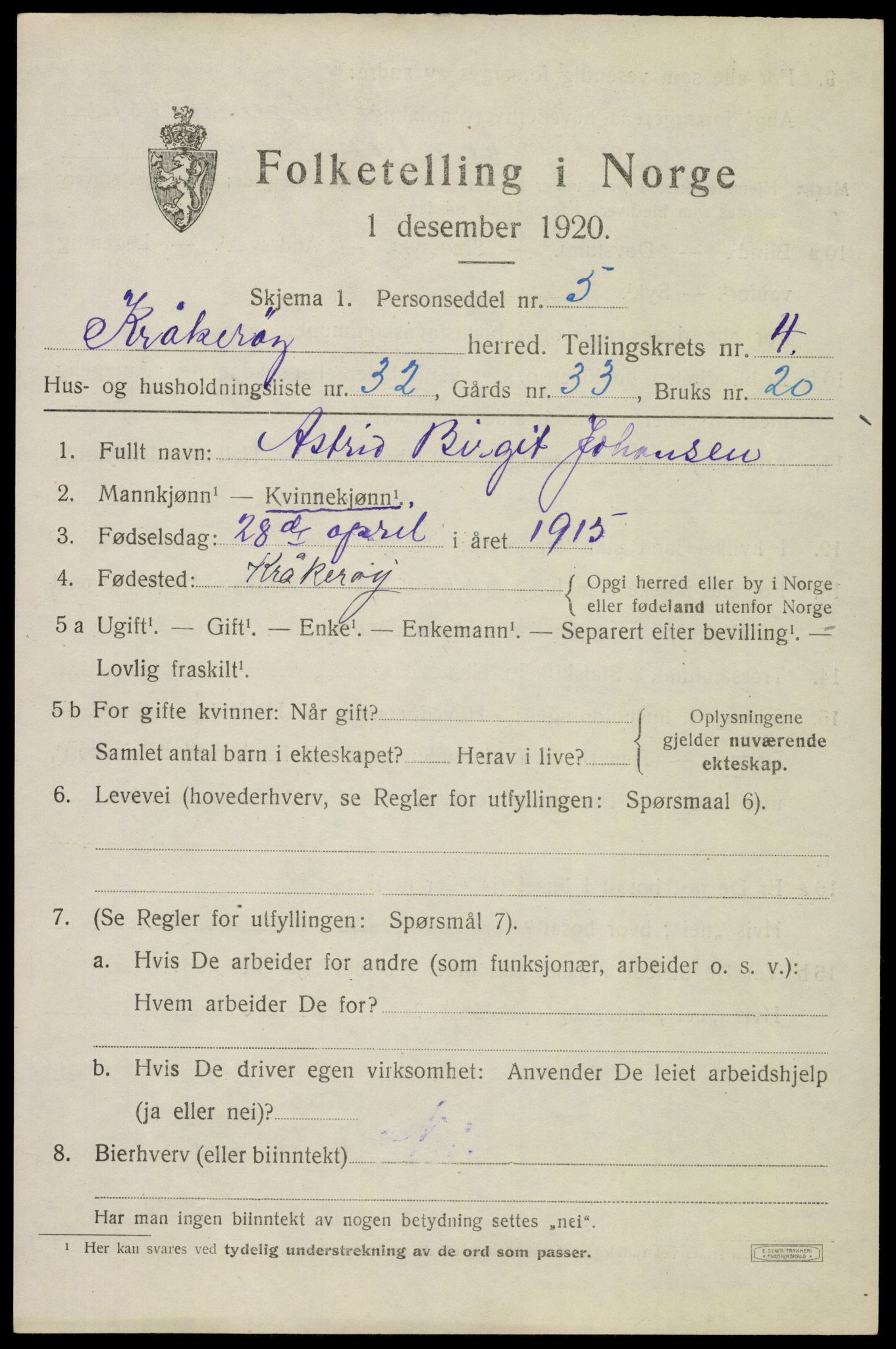 SAO, 1920 census for Kråkerøy, 1920, p. 5770