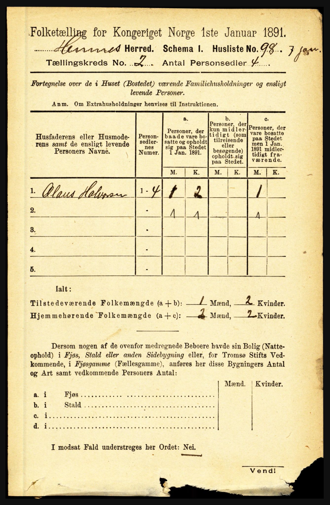 RA, 1891 census for 1832 Hemnes, 1891, p. 1310