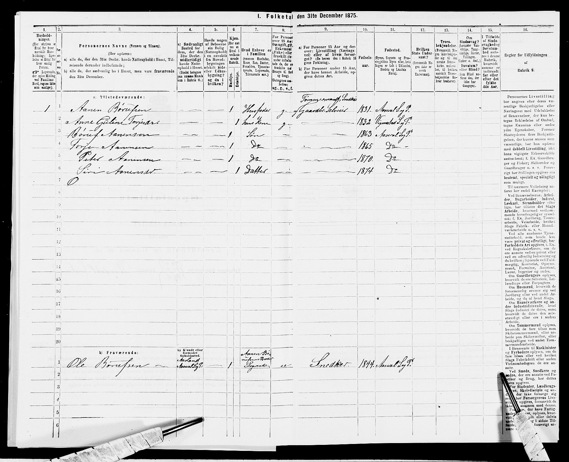 SAK, 1875 census for 1034P Hægebostad, 1875, p. 574