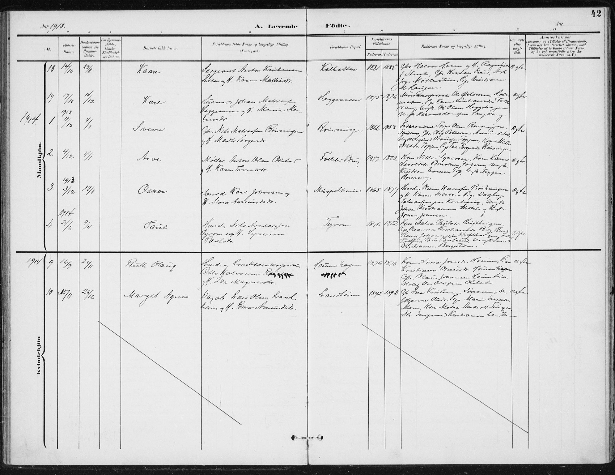 Østre Gausdal prestekontor, SAH/PREST-092/H/Ha/Haa/L0005: Parish register (official) no. 5, 1902-1920, p. 42