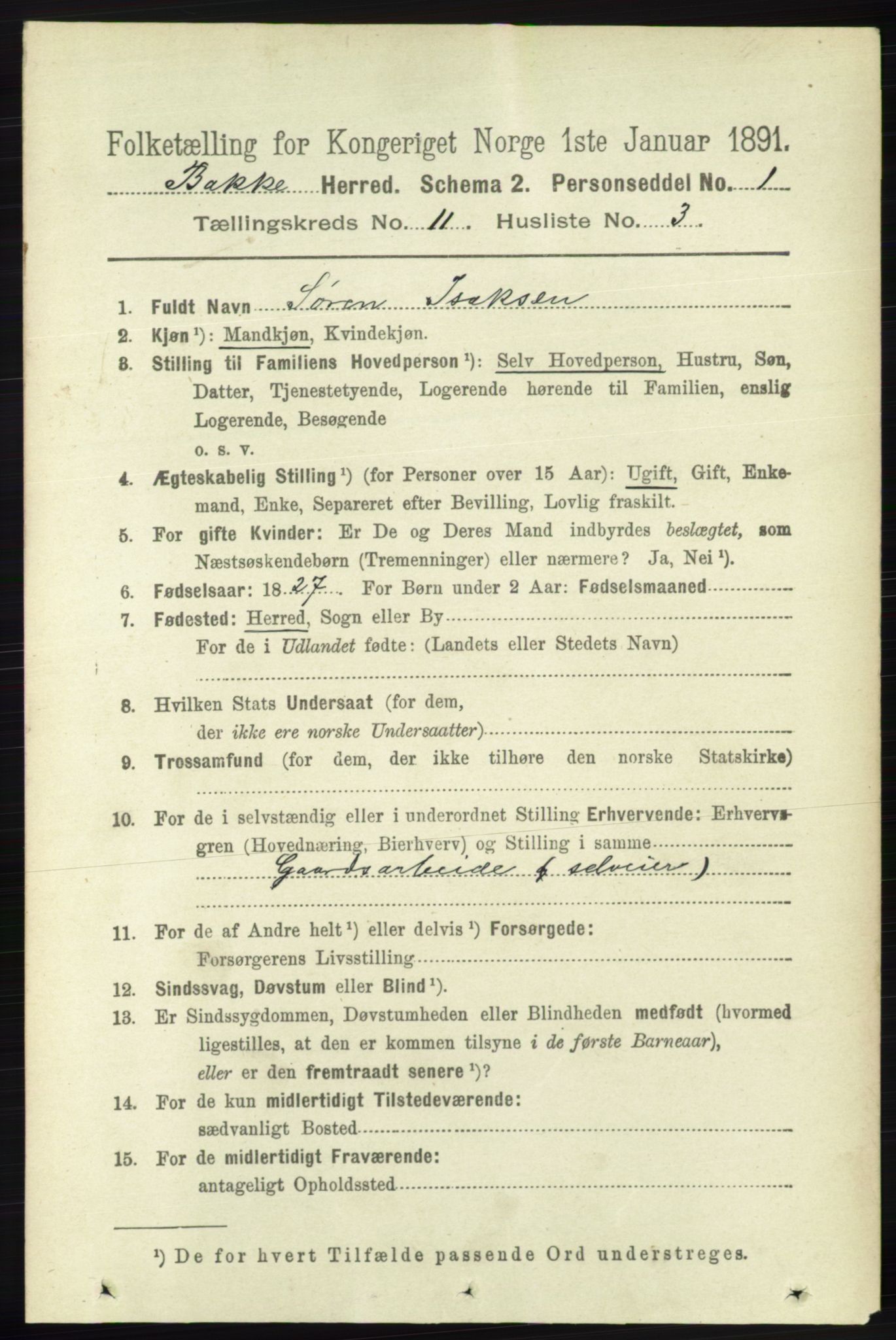 RA, 1891 census for 1045 Bakke, 1891, p. 2240