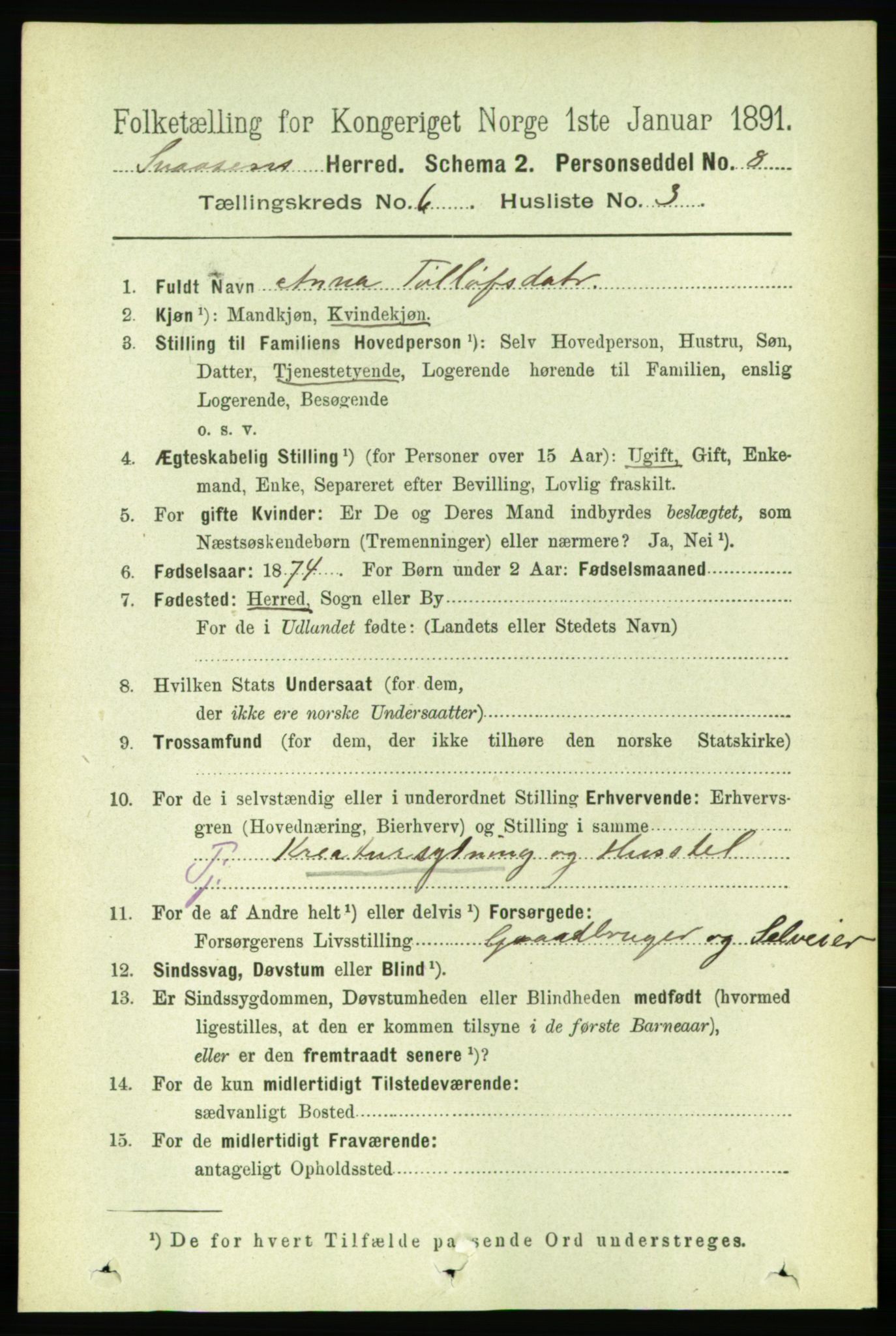 RA, 1891 census for 1736 Snåsa, 1891, p. 1910