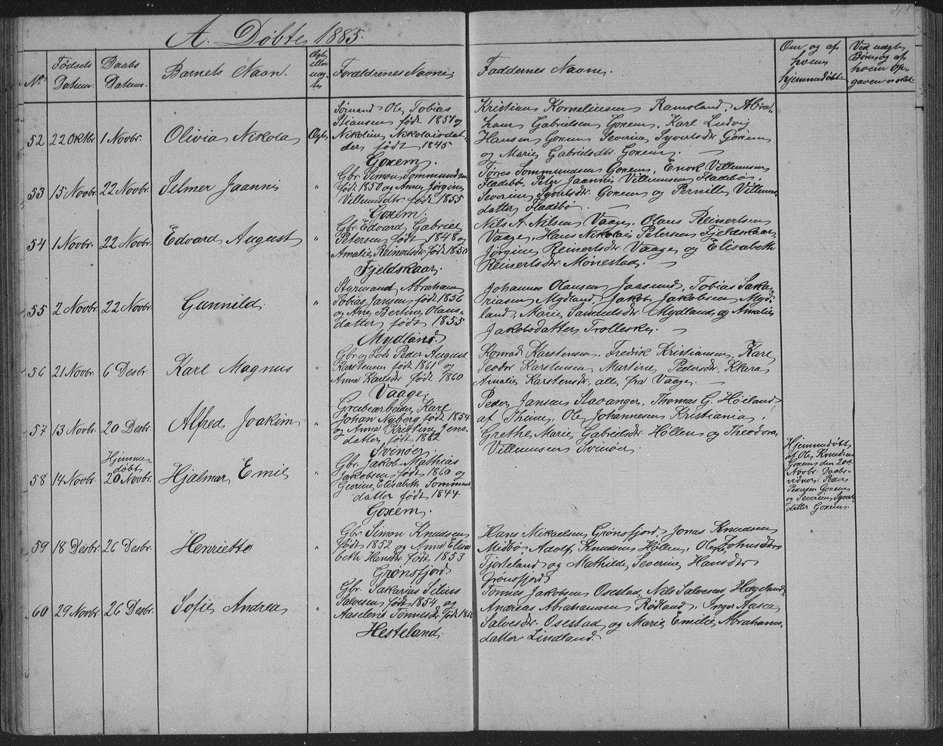 Sør-Audnedal sokneprestkontor, SAK/1111-0039/F/Fb/Fba/L0003: Parish register (copy) no. B 3, 1879-1893, p. 48
