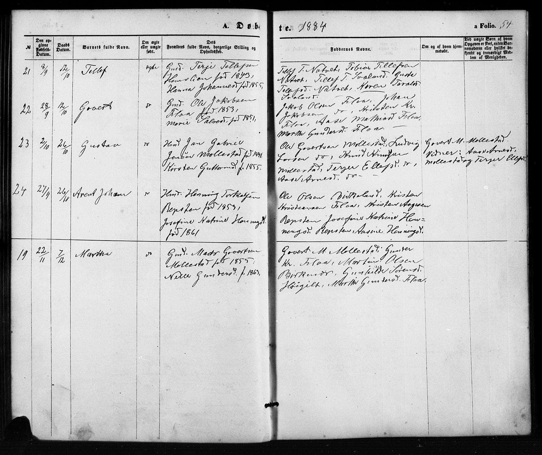 Birkenes sokneprestkontor, AV/SAK-1111-0004/F/Fb/L0003: Parish register (copy) no. B 3, 1876-1892, p. 54