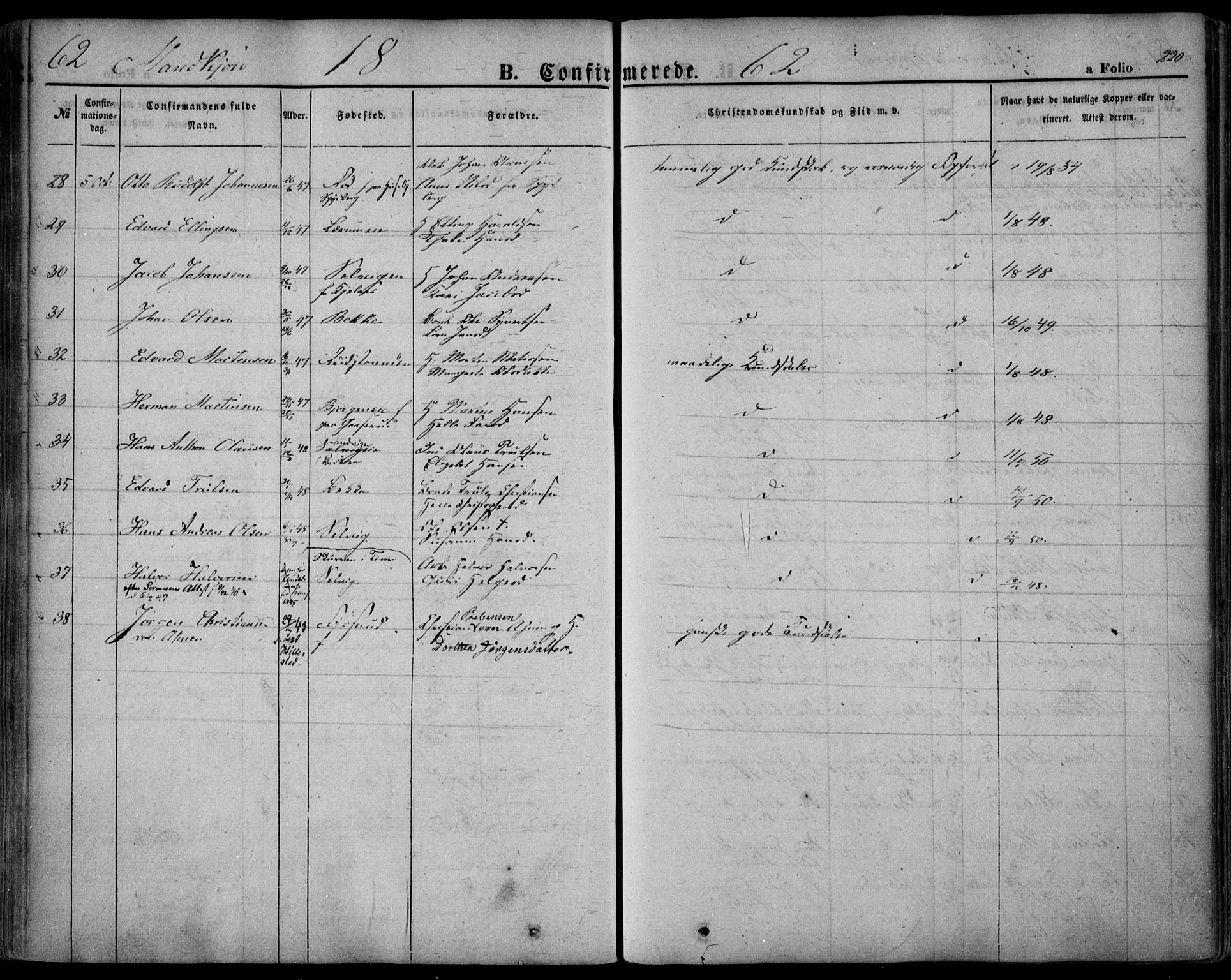 Sande Kirkebøker, AV/SAKO-A-53/F/Fa/L0004: Parish register (official) no. 4, 1847-1864, p. 220