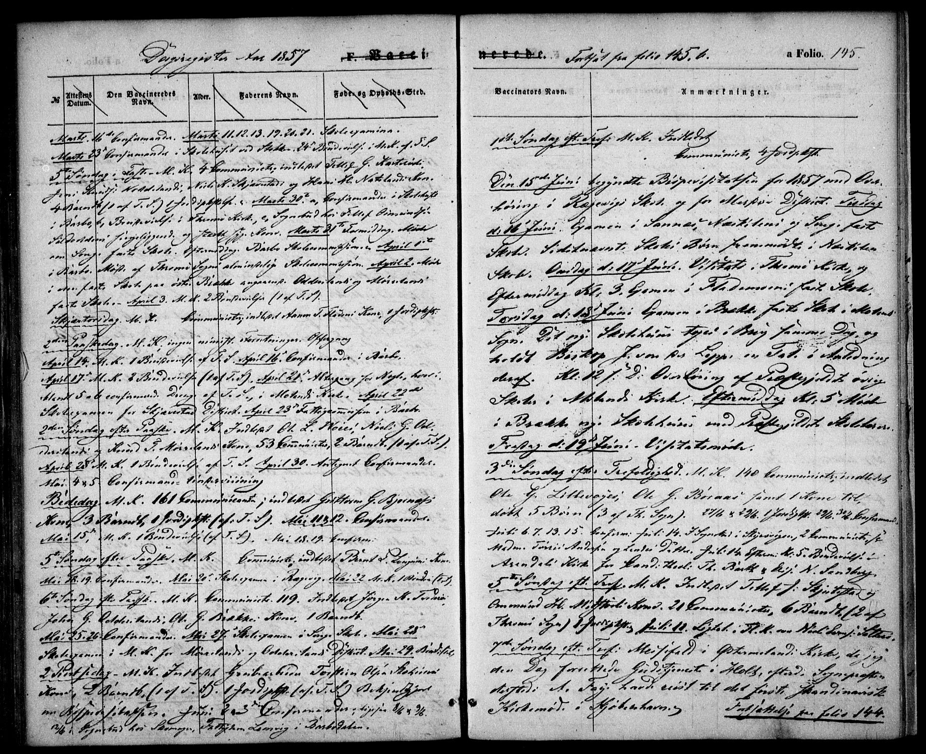 Austre Moland sokneprestkontor, SAK/1111-0001/F/Fa/Faa/L0007: Parish register (official) no. A 7, 1847-1857, p. 145