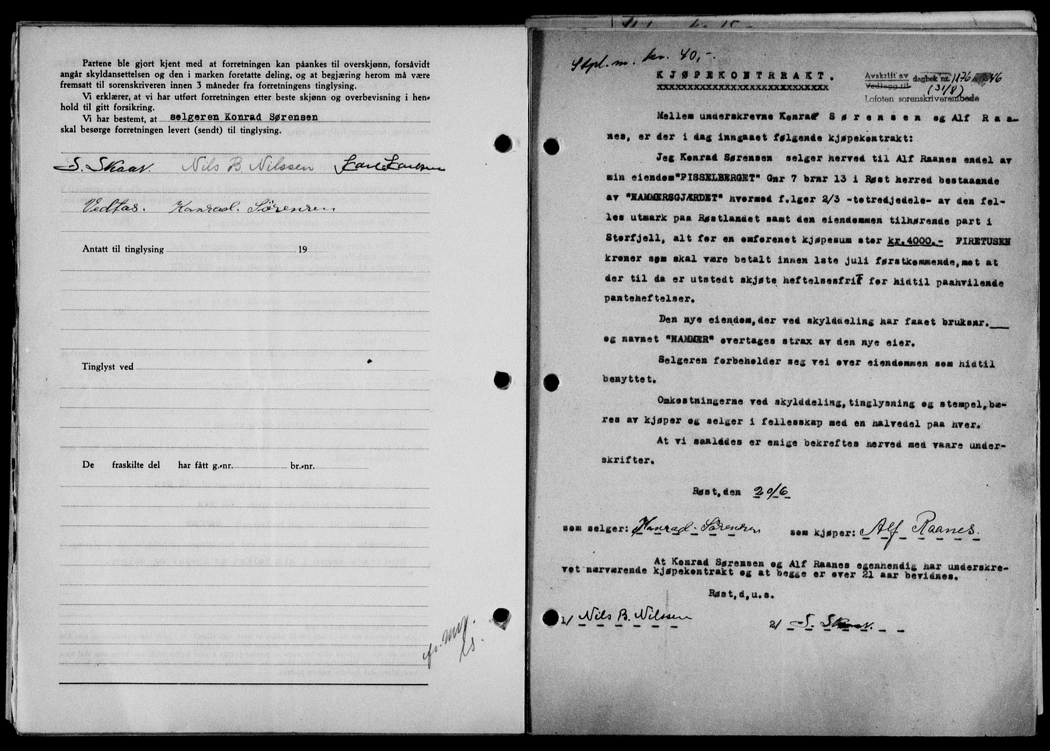 Lofoten sorenskriveri, SAT/A-0017/1/2/2C/L0014a: Mortgage book no. 14a, 1946-1946, Diary no: : 1176/1946