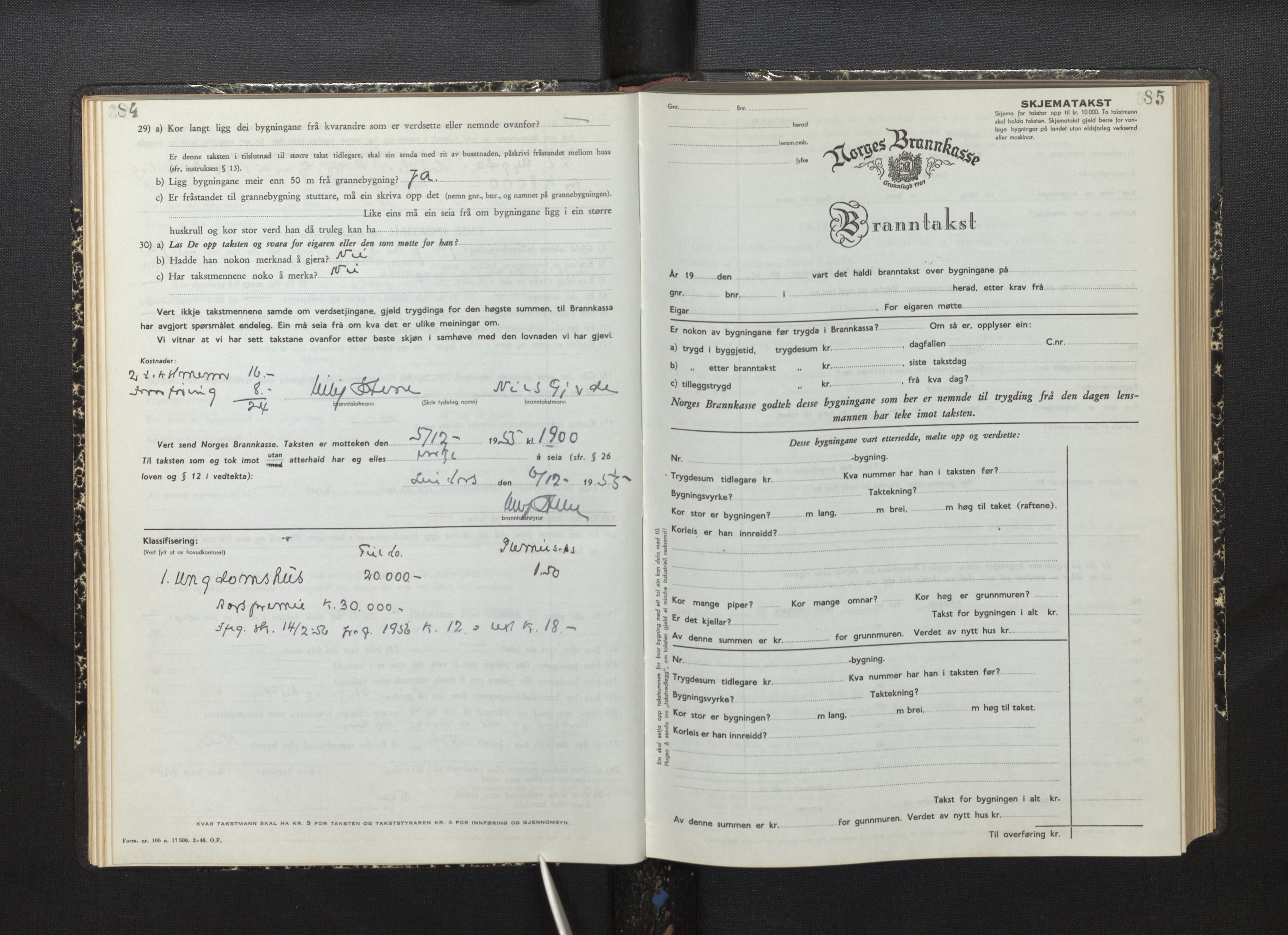 Lensmannen i Lindås, AV/SAB-A-33501/0012/L0002: Branntakstprotokoll skjematakst, 1949-1955, p. 84-85