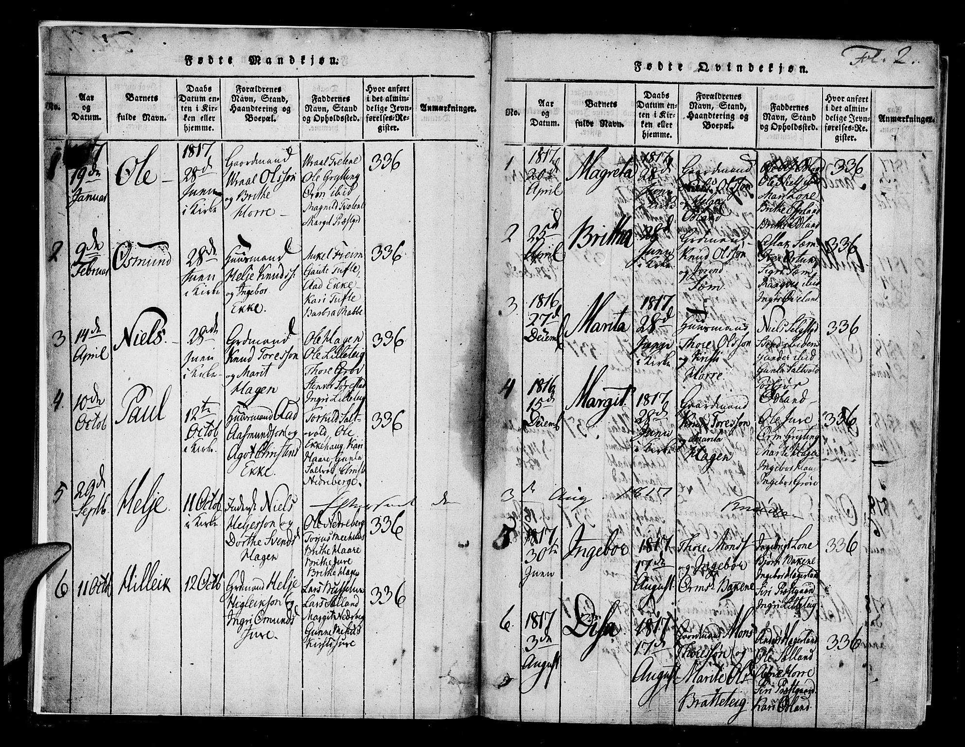 Røldal sokneprestembete, AV/SAB-A-100247: Parish register (official) no. A 2, 1817-1856, p. 2