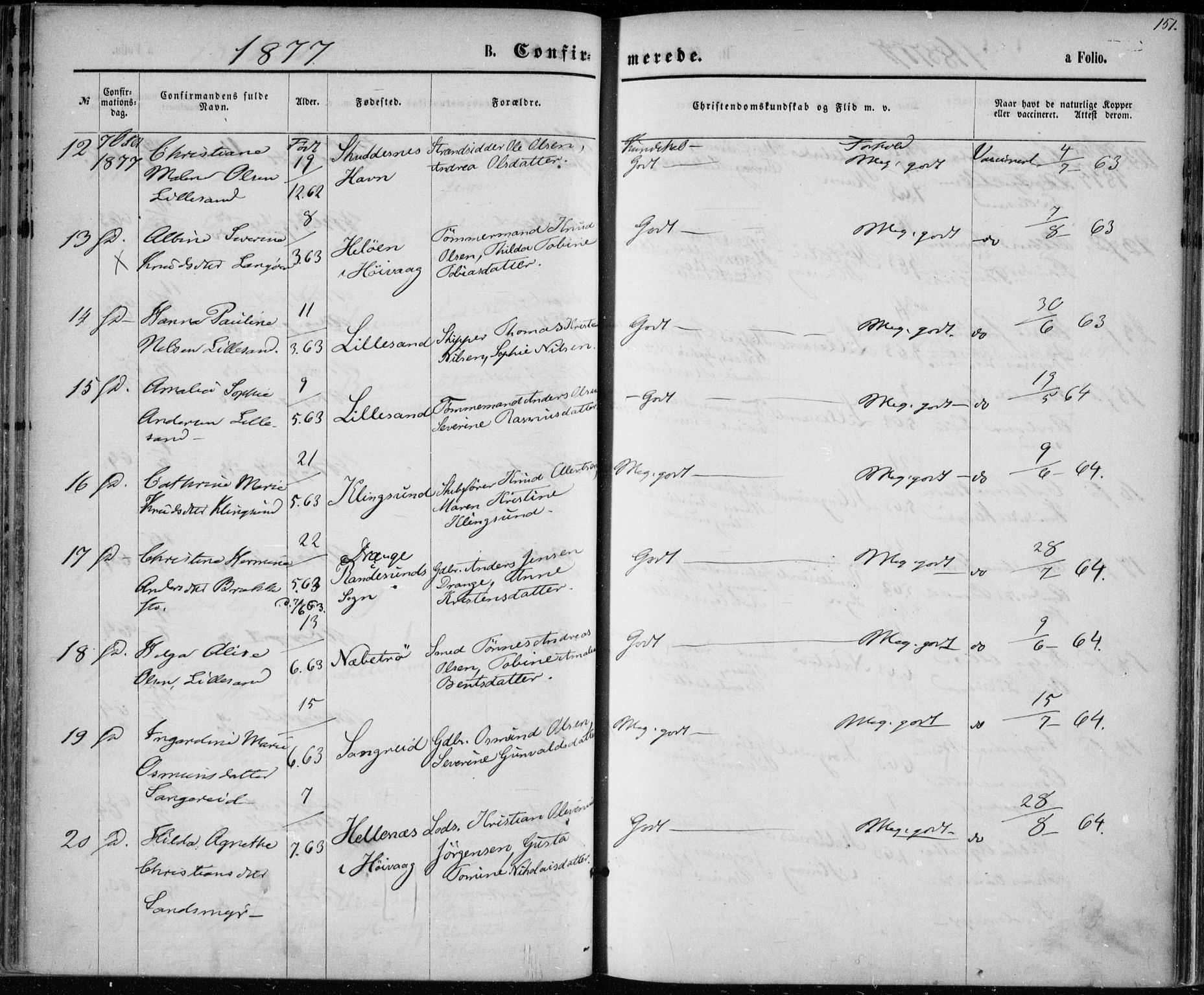 Vestre Moland sokneprestkontor, AV/SAK-1111-0046/F/Fa/Fab/L0008: Parish register (official) no. A 8, 1873-1883, p. 151