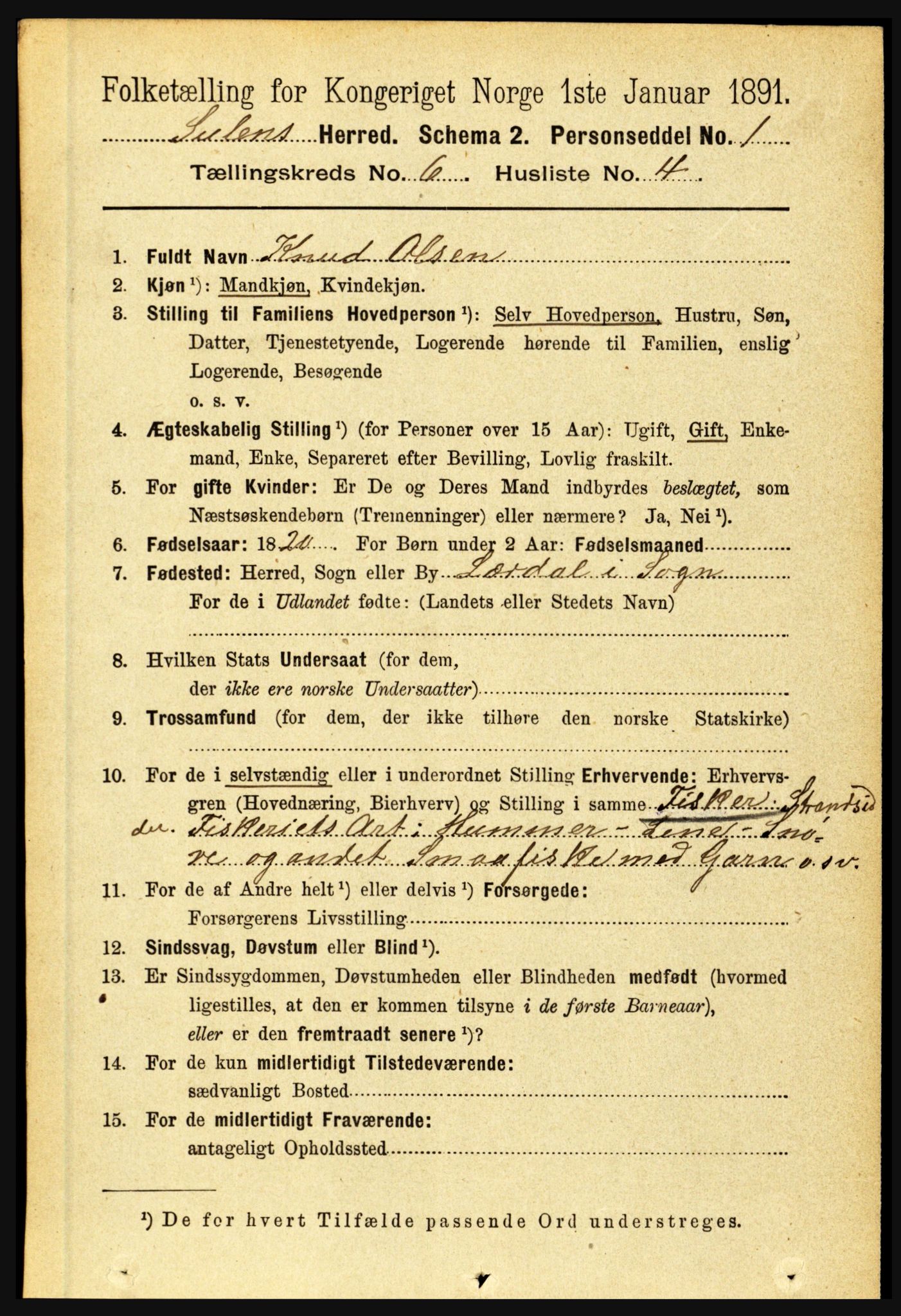 RA, 1891 census for 1412 Solund, 1891, p. 2032