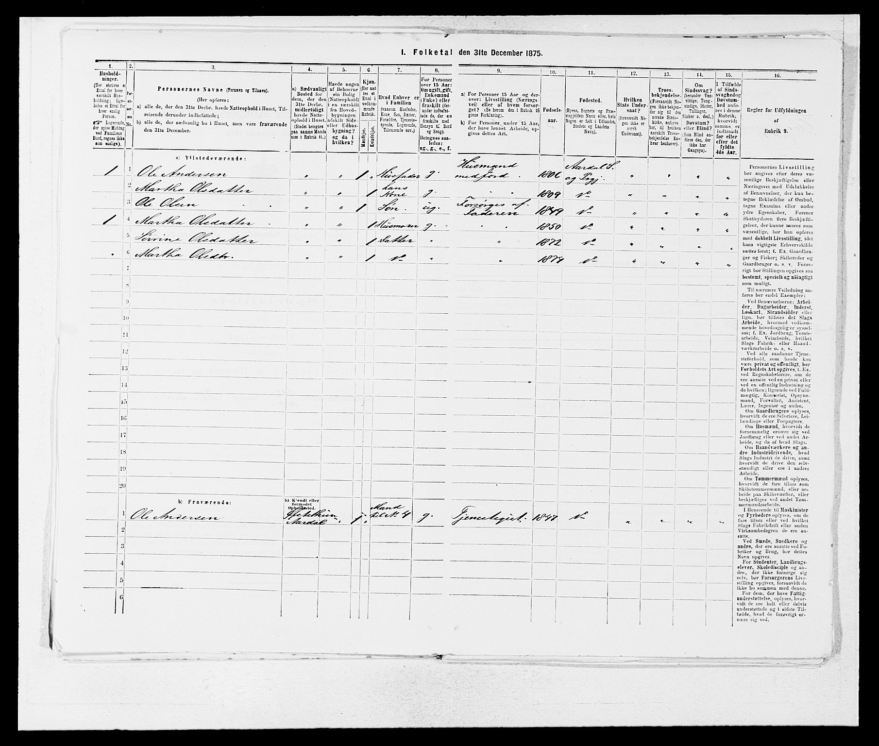 SAB, 1875 census for 1424P Årdal, 1875, p. 314